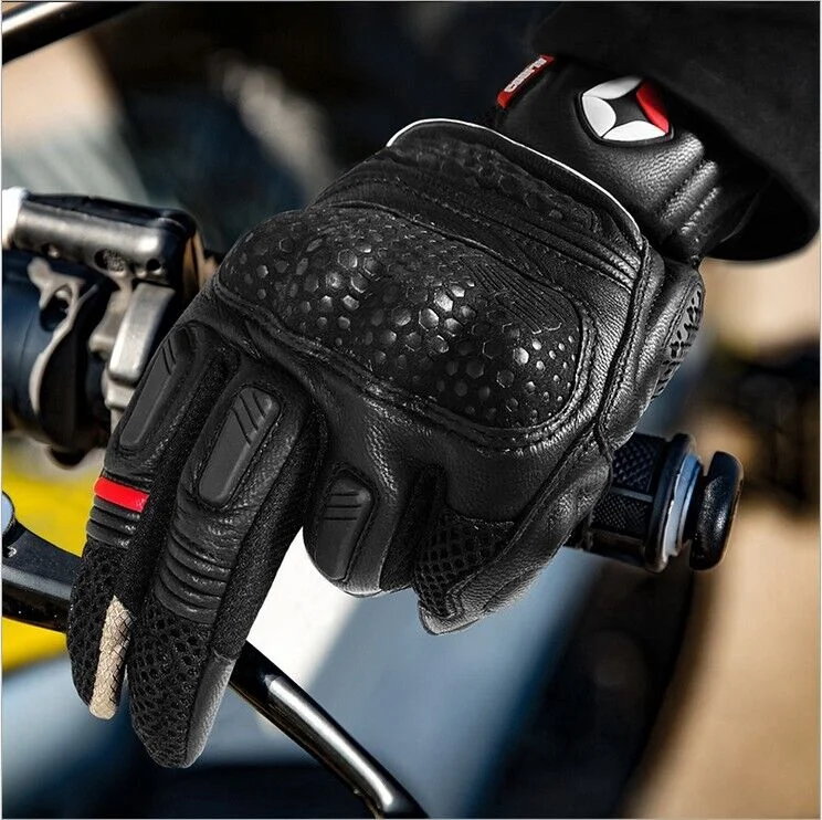 Men Leather Motorcycle Full Finger Glove Touchscreen Breathable Riding Gloves US