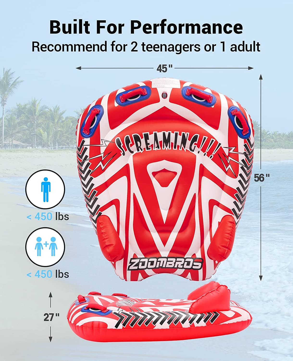 Zoombros Inflatable Towable Tube,Water Tube for 2 Persons