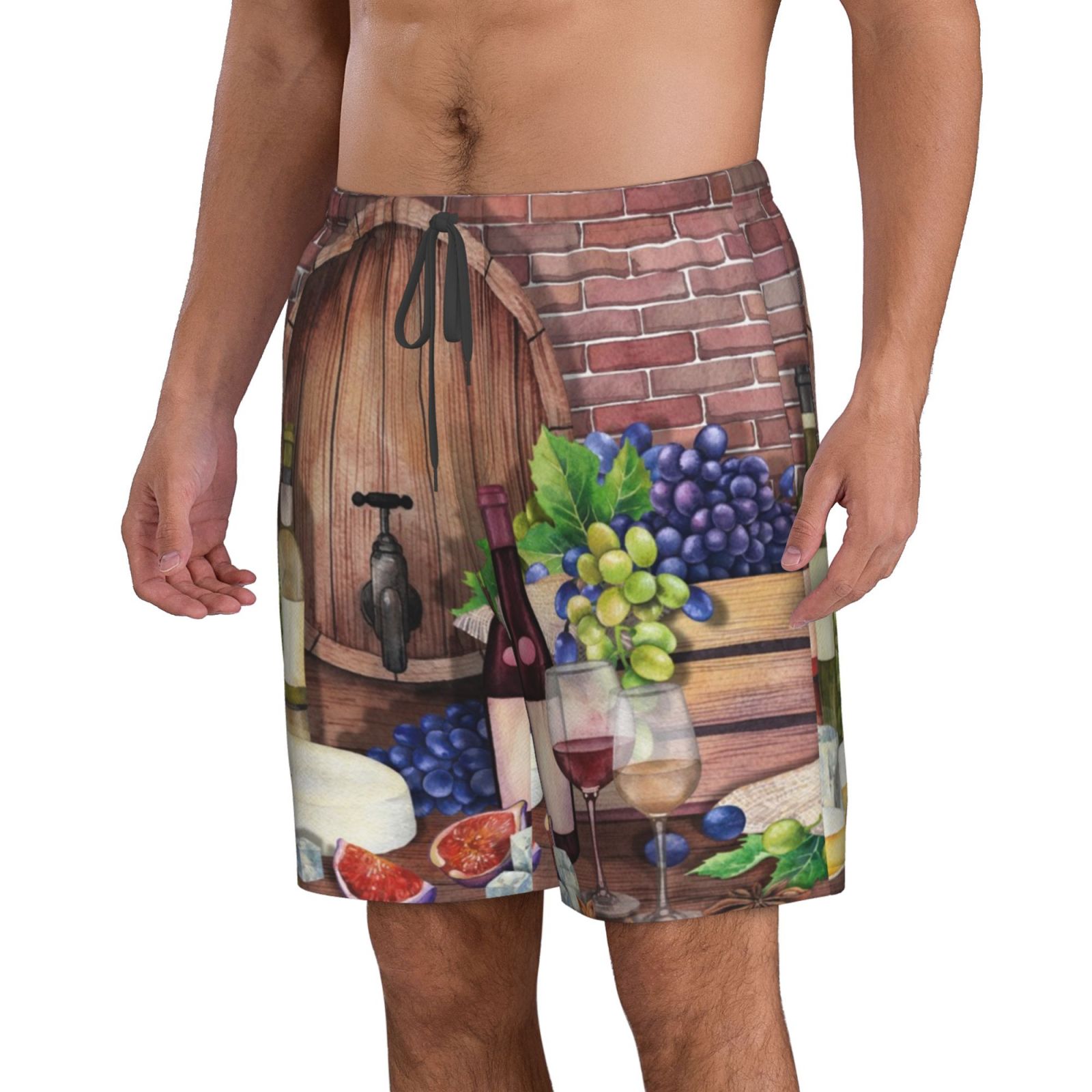 Kll Bottle Glass Red Wine Men'S Casual Summer Beach Shorts Hawaiian Shorts With Pockets-Small