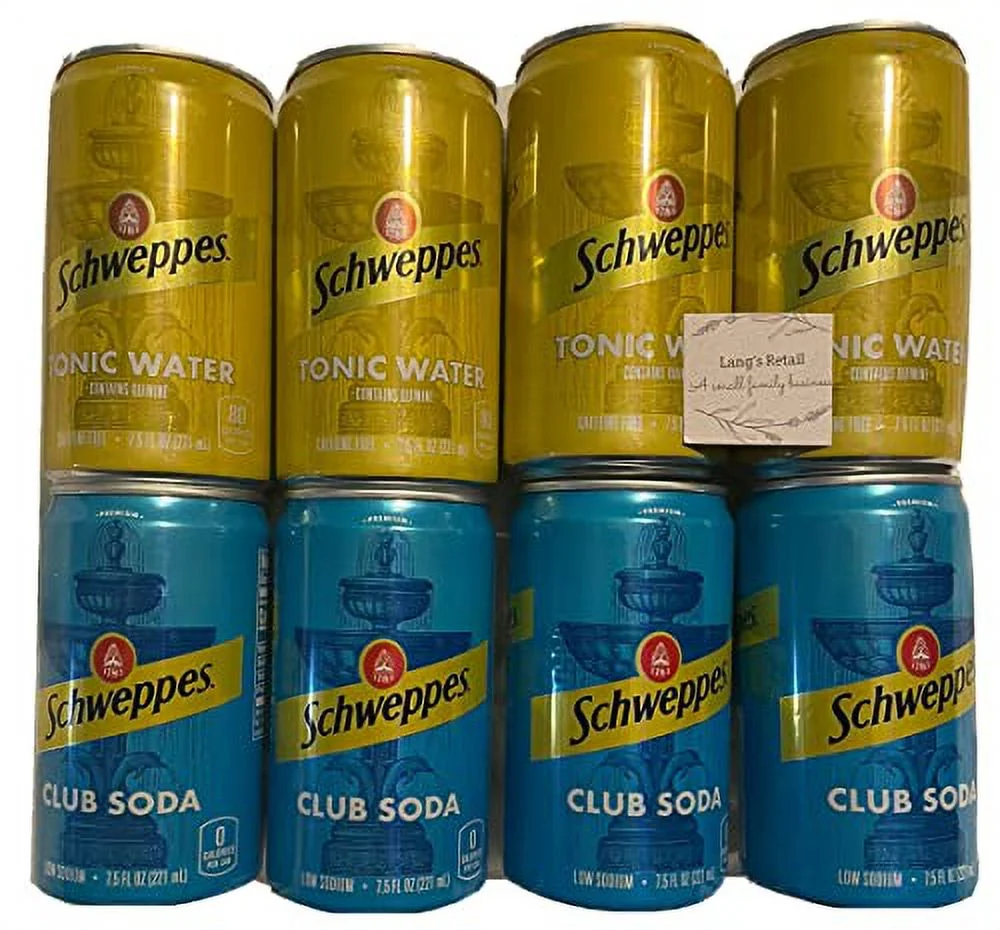 Tonic Water And  Club Soda Mini Cans, Pack Of 8, Bundled With Lang's Recipe Card,  Drinks, Club Soda, Tonic Water,  Mini Cans,  Tonic Water W Quinine, Sch