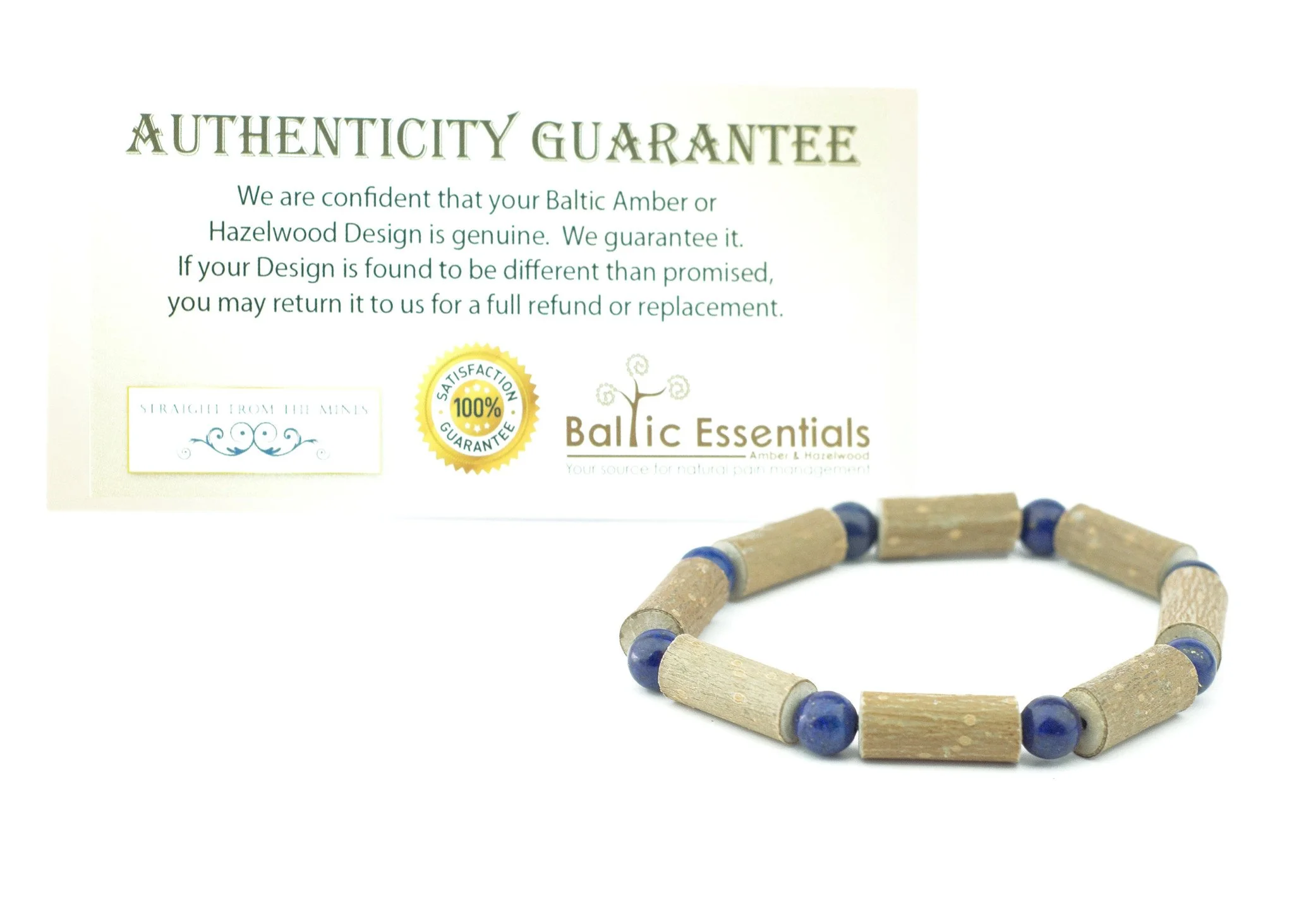 8" ADHD Lapis Lazuli Hazelwood (For Heart burn, acid reflux, Eczema)  Bracelet for Adult, teenager