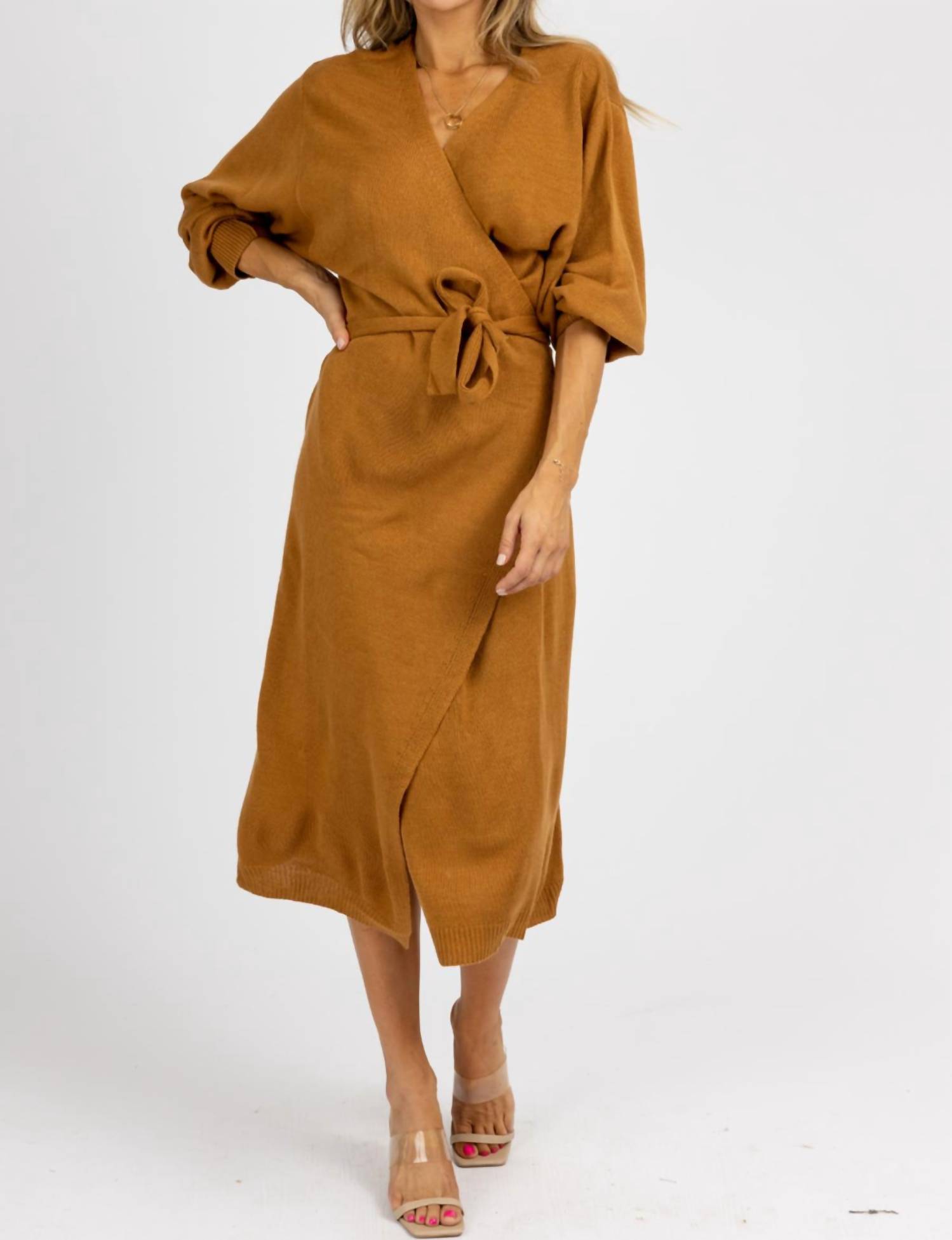 MABLE Knit Wrap Sweater Midi Dress