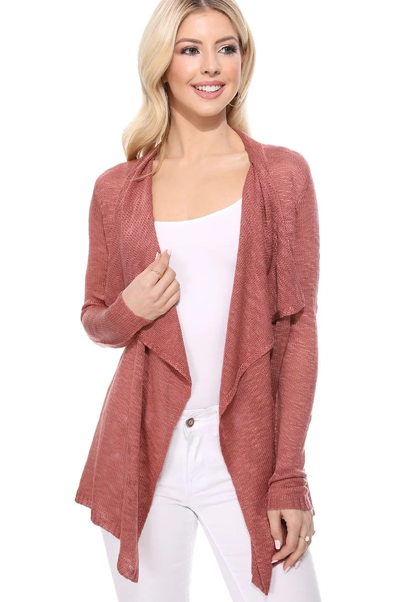 YEMAK Women's Long Sleeve Soft Sheer Slub Open Front Casual Cardigan Sweater MK8080-MSR-S