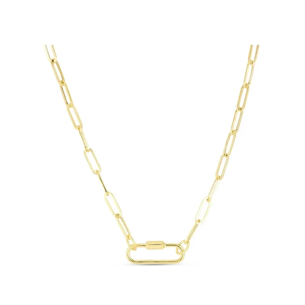 JewelStop 14k Yellow Gold Polished Finish Oval Paperclip Chain Necklace with Carabiner Clasp - 18