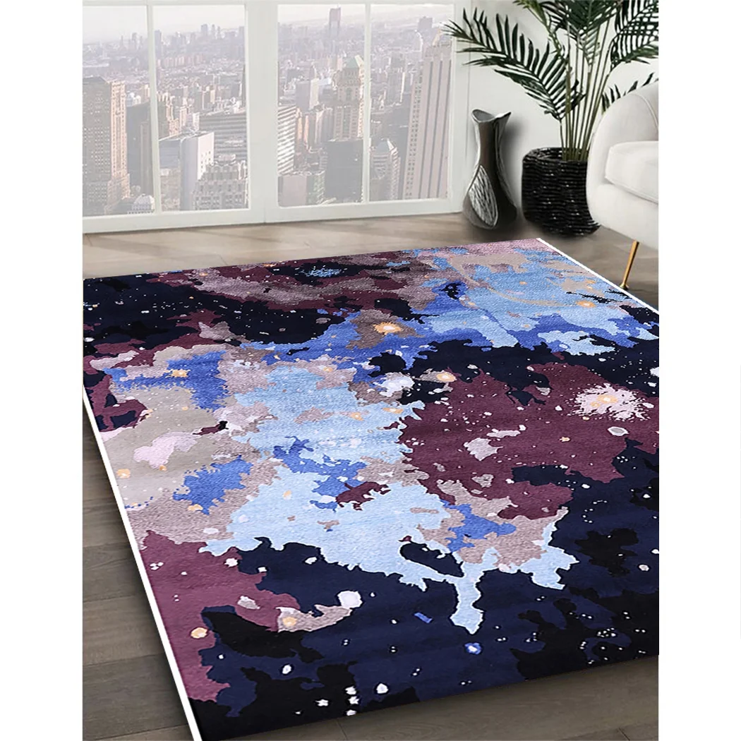 Ahgly Company Indoor Rectangle Mid-Century Modern Deep Purple Oriental Area Rugs, 2' x 5'