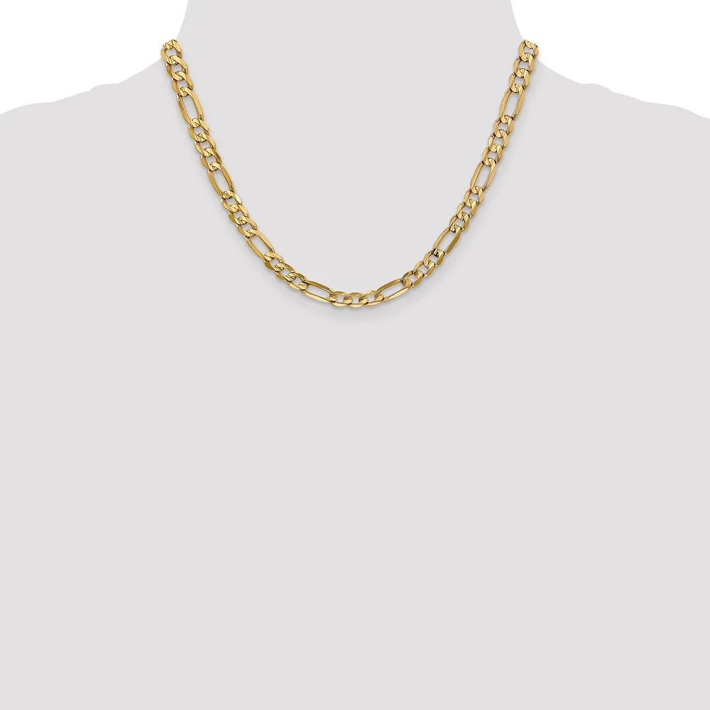 Real 14kt Yellow Gold 6mm Concave Open Figaro Chain; 18 inch; Lobster Clasp; for Adults and Teens; for Women and Men