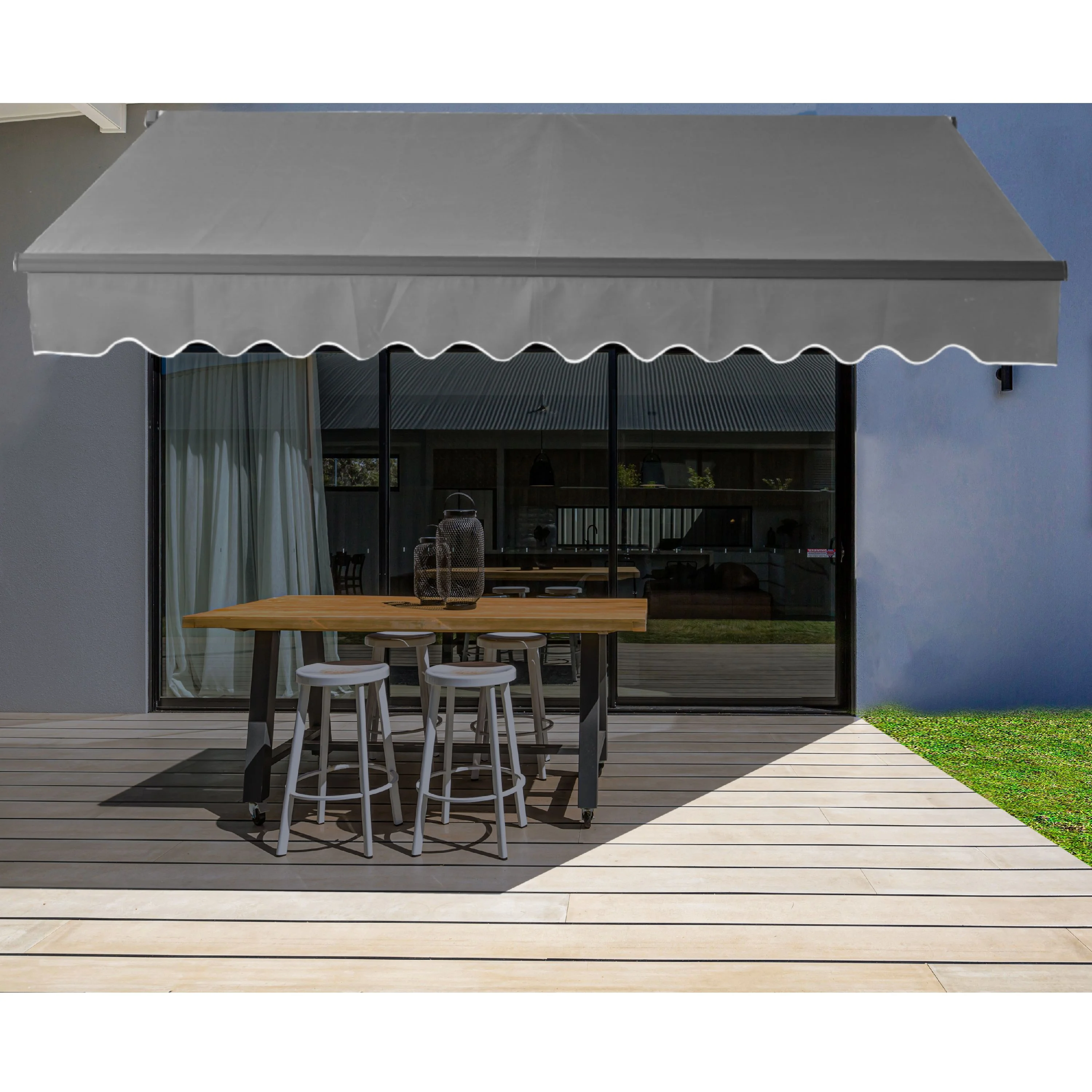 ALEKO 12' x 10' Retractable Black Frame Patio Awning, Gray Color