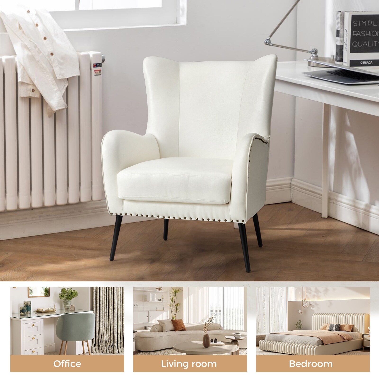 HULALA HOME Invidiae Nailhead Trim Upholstered Armchair with Metal Legs by  IVORY