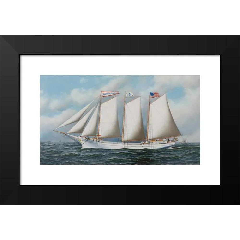 Antonio Jacobsen 14x10 Black Modern Framed Museum Art Print Titled - Three Masted Schooner ‘Andrew C. Pierce’ (1905)