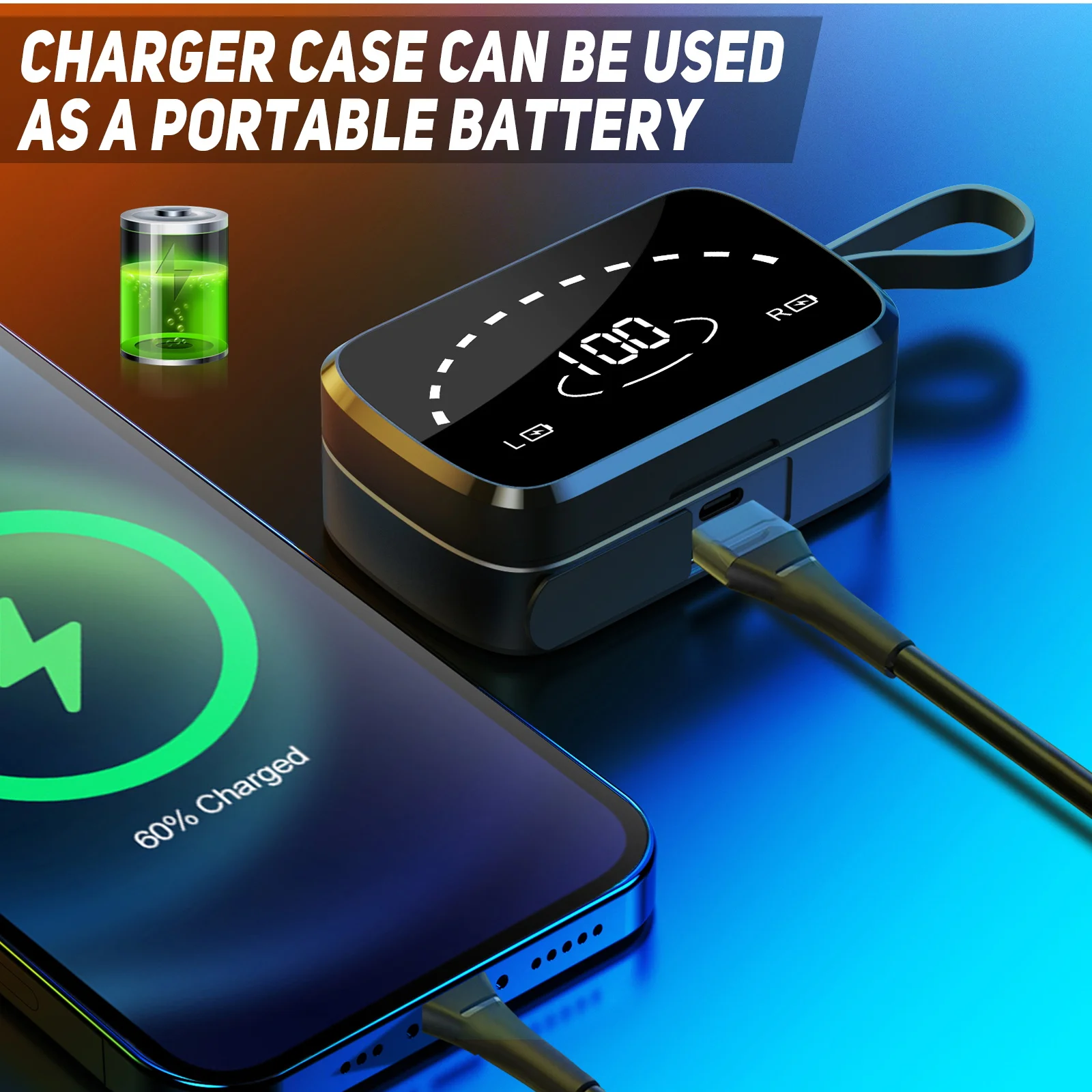 K2 Wireless Earbuds Bluetooth Sport Headphones Premium Fidelity Sound Quality Charging Case Digital LED Intelligence Display Earphones Built-in Mic Headset for Tecno Spark 3 Pro