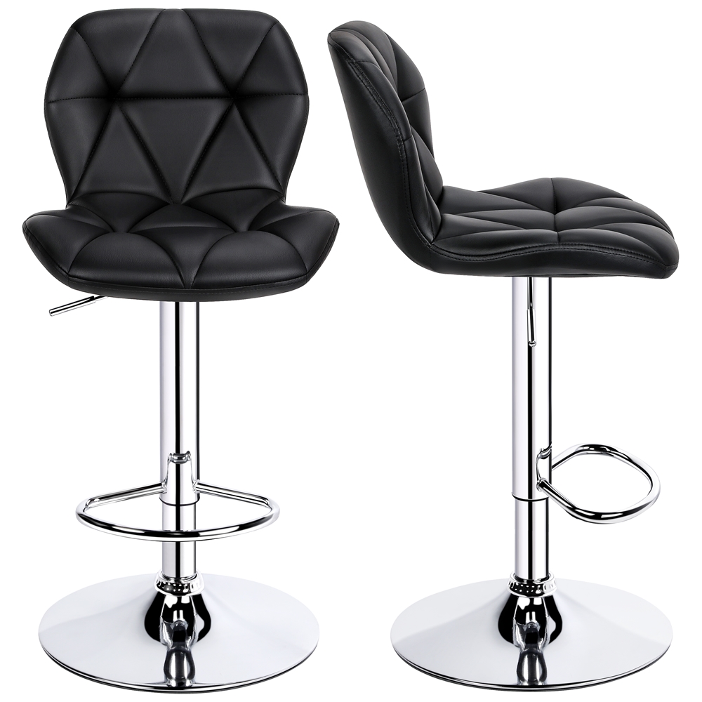 Topeakmart 2pcs Adjustable Modern PU Leather Swivel Bar Stools with Backrest, Black