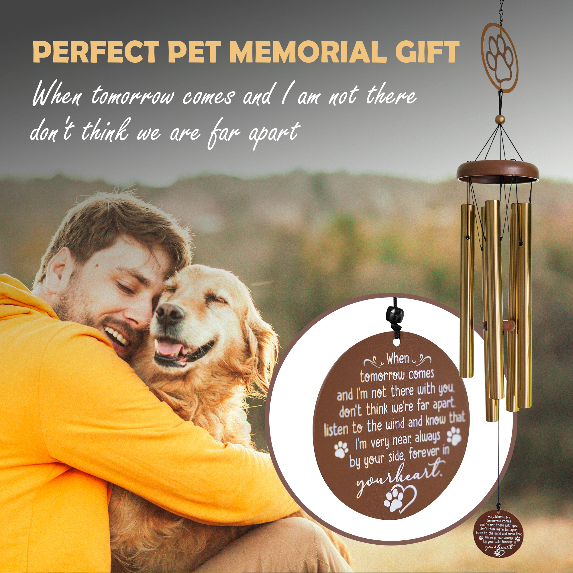 Memorial Wind Chimes Pet Loss Gifts with Sympathy Card Dog and Cat Memorial Gifts 30 inch