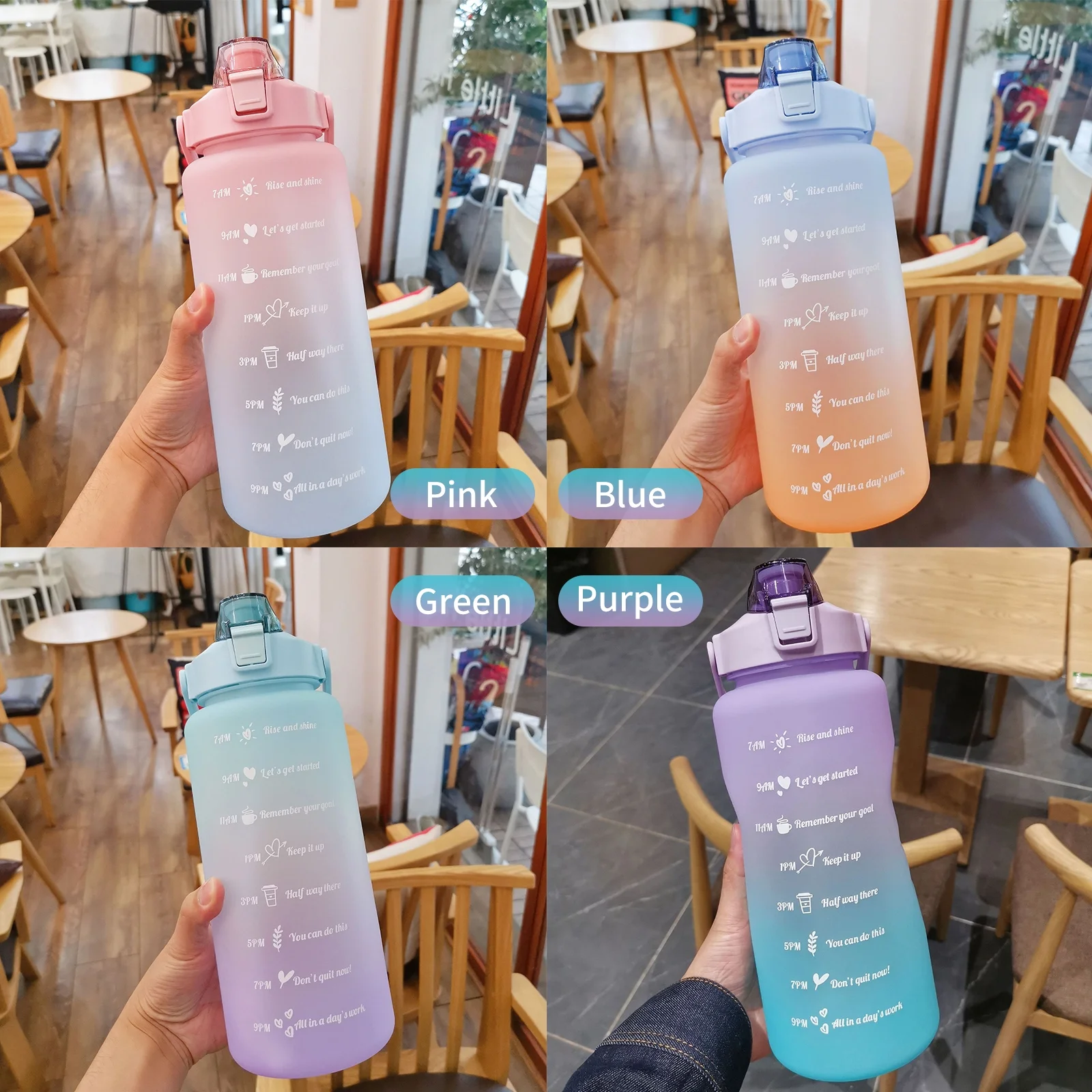 2L Bottle with Marker & Straw Large Capacity Bottle with Handle Reusable Leakproof Jug for Hiking Travel Outdoor Sports Gym Fitness