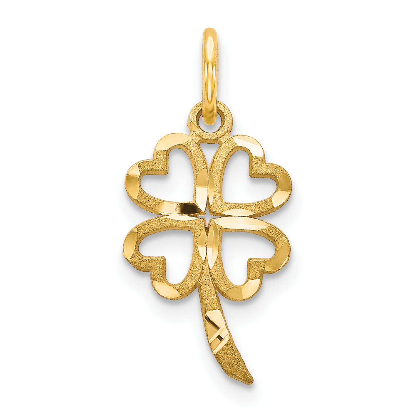 Carat in Karats 14K Yellow Gold 4 Leaf Clover Pendant Charm (20mm x 10mm) With 14K Yellow Gold Lightweight Rope Chain Necklace 20''