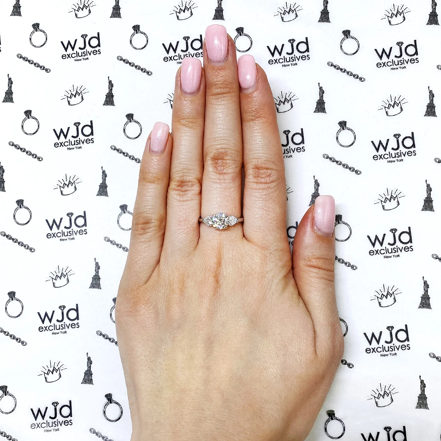 1.50CT. TW 3-Stone Round Heart Created Diamond 14K White Gold Engagement Ring