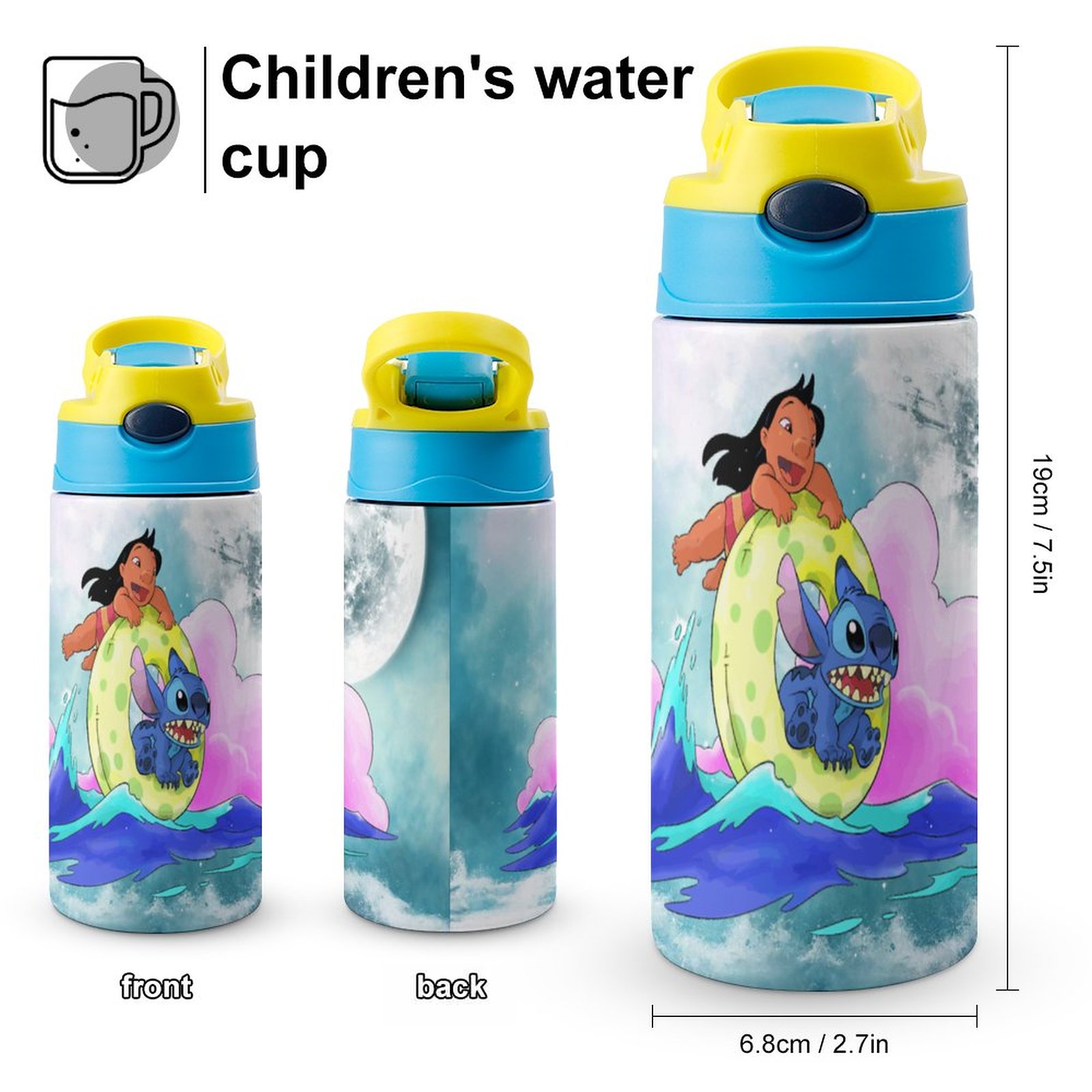 Stitch Children's Water Bottle Vacuum Insulated Stainless Steel Cup With Straw Toddler Thermoses