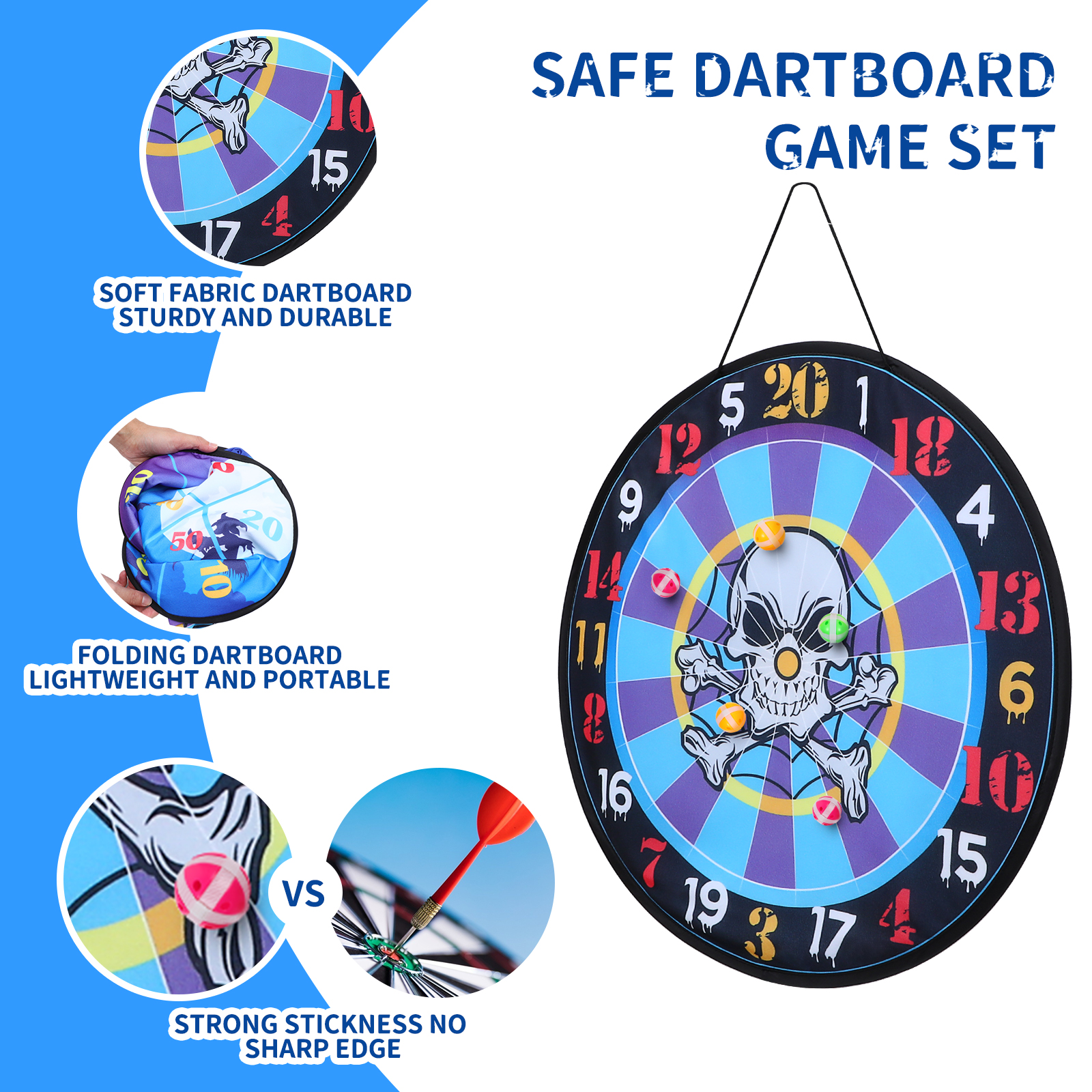 Clispeed Halloween Themed Foldable Dartboard Diameter 25.4 Inch Halloween Party Game Set with 6pieces Sticky Balls for Indoor Outdoor Kids Family