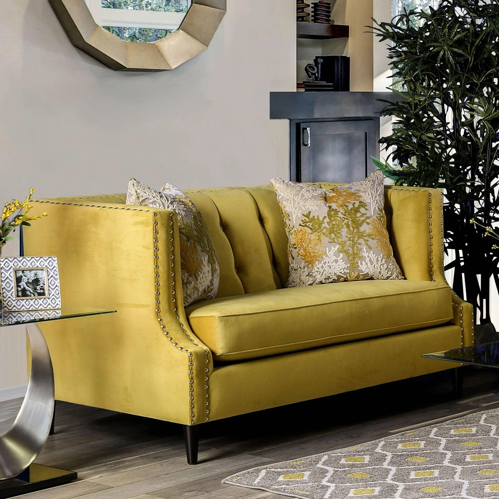 Transitional Royal Yellow Living Room Set 3pcs Furniture of America Tegan & Orla