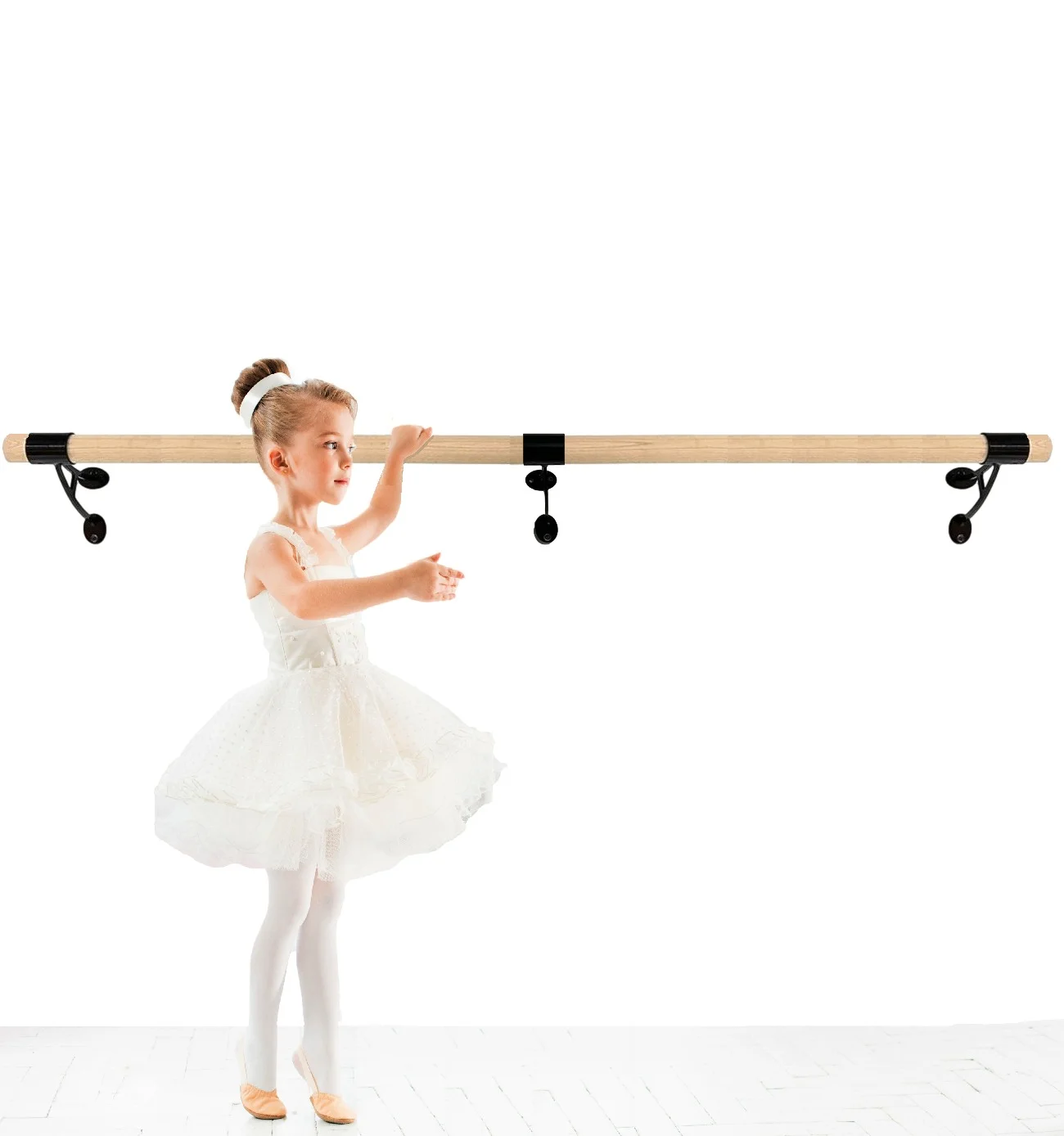 Balançoire Ballet Barre 15 FT Long 2.0” Diameter Black Brackets A, for Kids and Adults, Wall Mounted Premium Ballet Bar American Wood Home/Studio Ballet Barre, Dance Bar Stretch Bar, Dancing/Stretchin