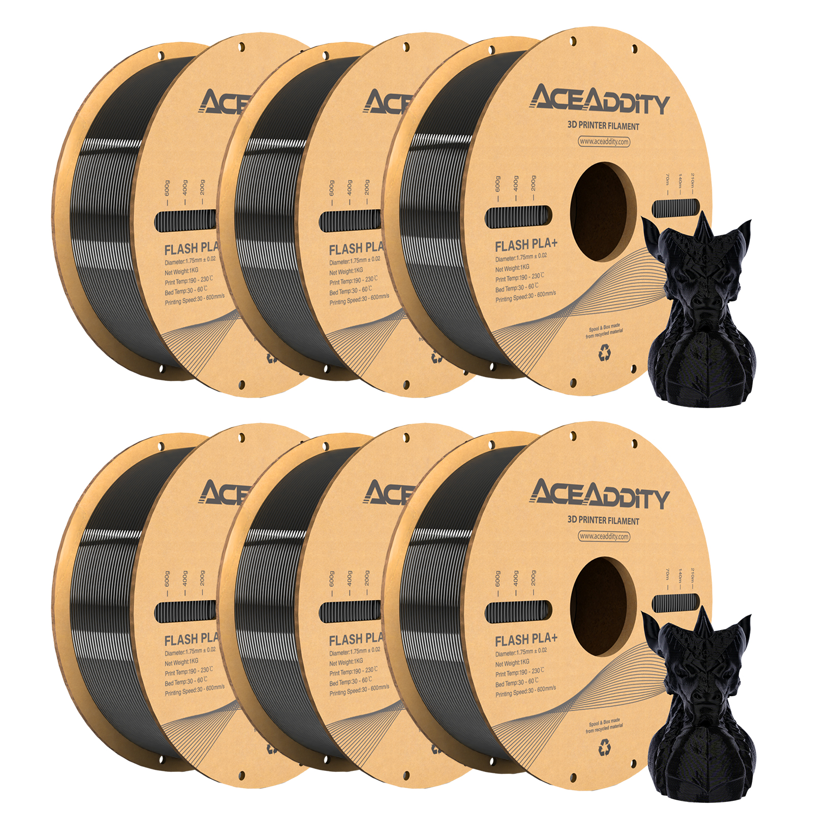 Walmeck PLA+ Filament 1KG 1.75mm 3D Printing Material for FDM Printers, Eco-friendly Spool, 6 Rolls - Black