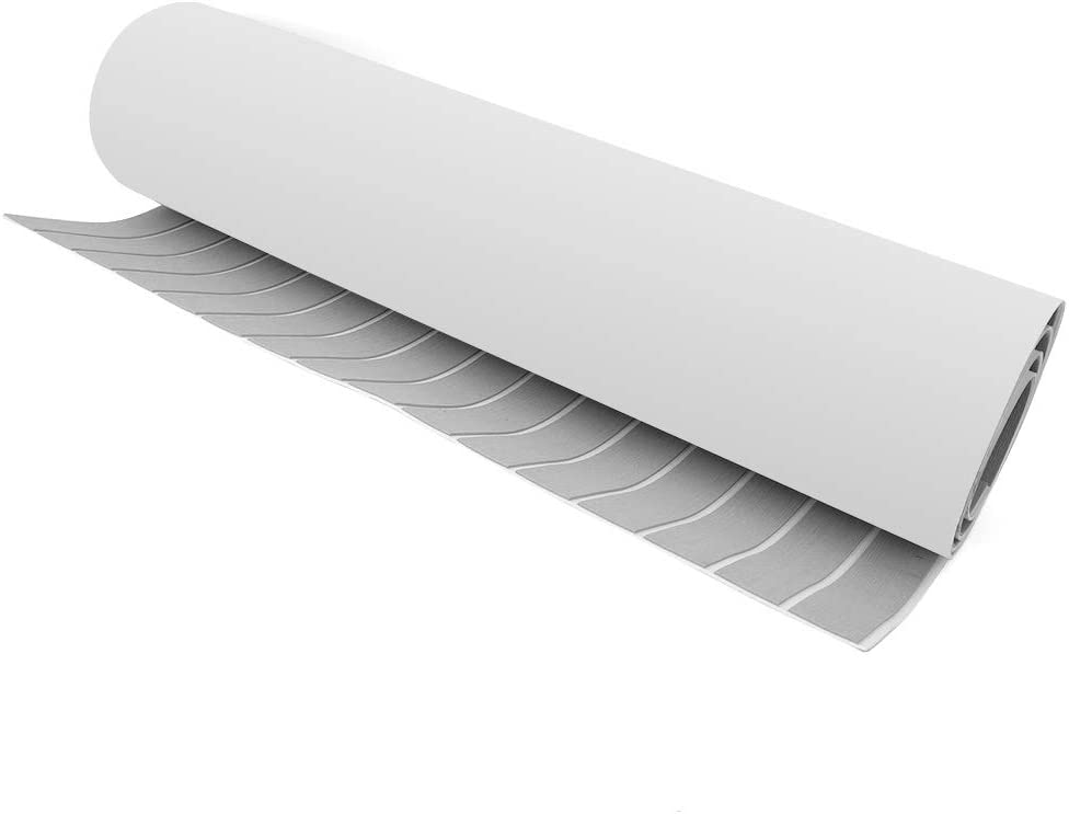 Oukaning EVA Foam Faux Teak Boat Decking Sheet Non-Slip Self-Adhesive Boat Flooring Mats for Deck Marine Yacht RV Boat Gray+White