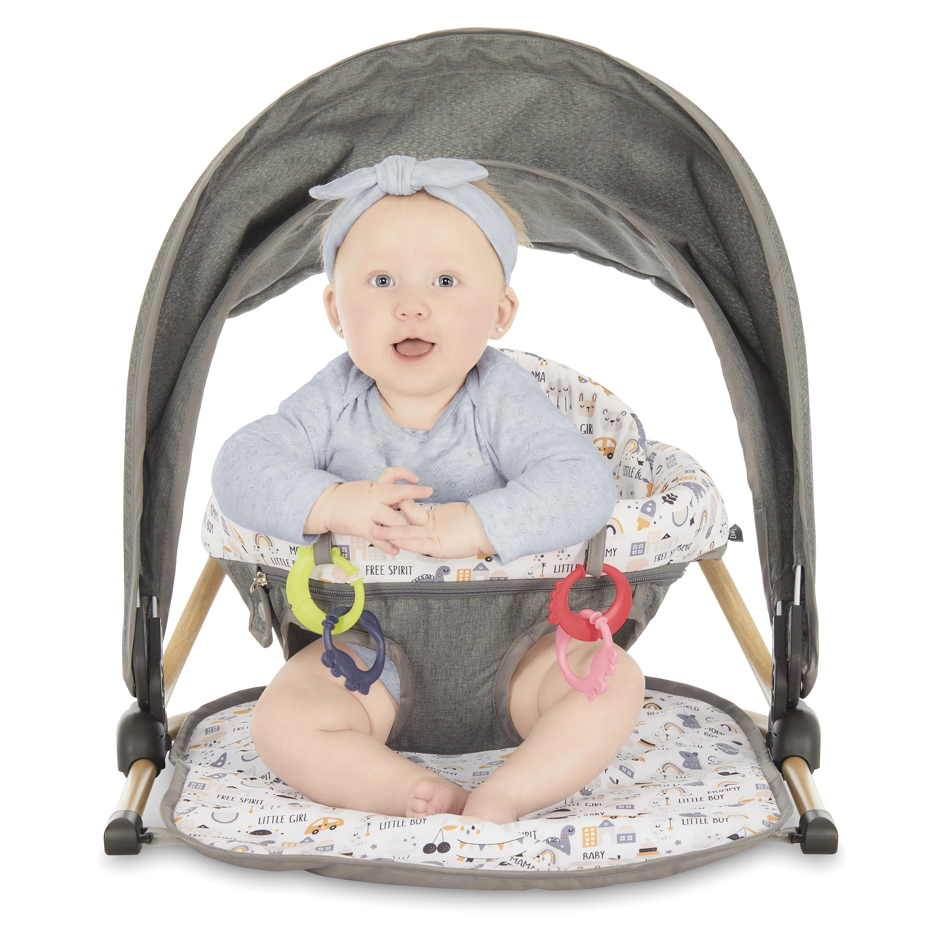 Dream on Me Snug N' Play Floor Seat and Canopy, Hellow World, Compact and Portable, 2 Soft Toys