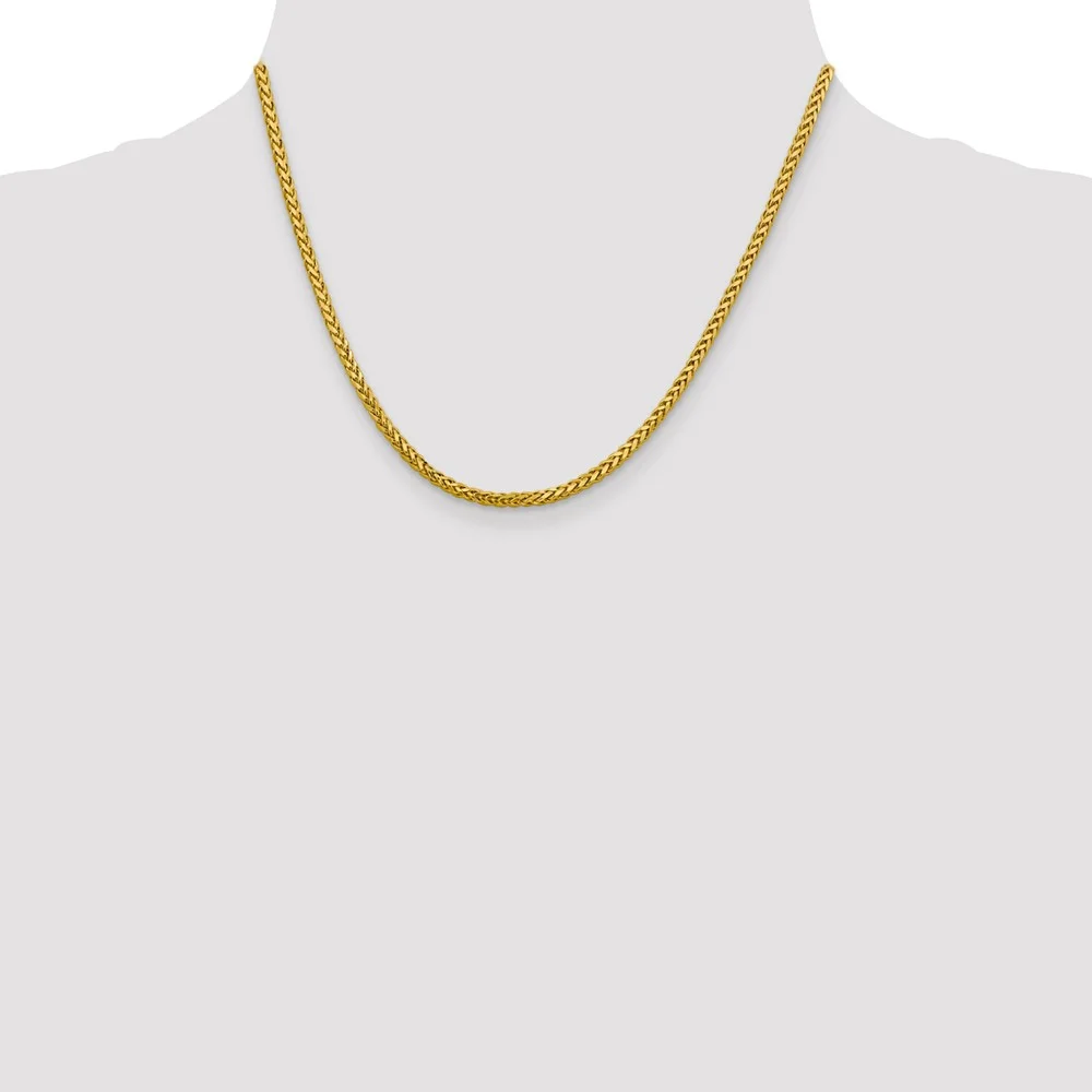 Real 14kt Yellow Gold 2.5mm Semi-solid Diamond Cut Wheat Chain; 18 inch; Lobster Clasp; for Adults and Teens; for Women and Men