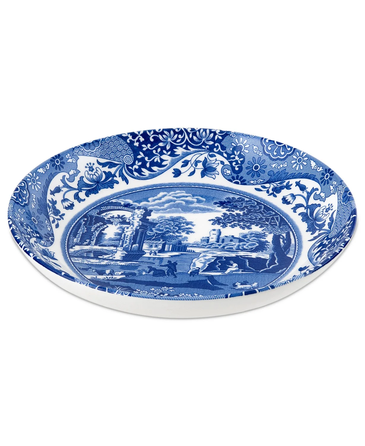 Spode Blue Italian Pasta Bowl Set of 4, 9-Inch Salad, Pasta, and Soup Serving Bowl, Round, Wide, and Shallow Bowl, Microwave Safe Plate Dishwasher Safe