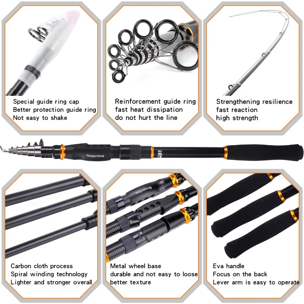 Sougayilang Telescopic Fishing Rod 1.8-3.6m Ultralight Carbon Spinning Rods