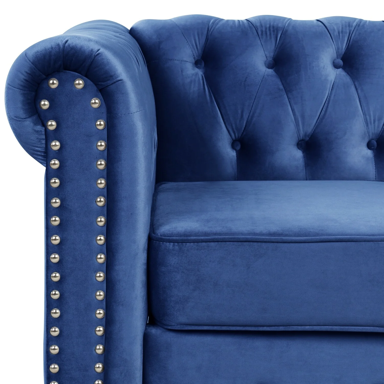 Morden Fort  Tufted Velvet-upholstered Chesterfield Armchair Blue