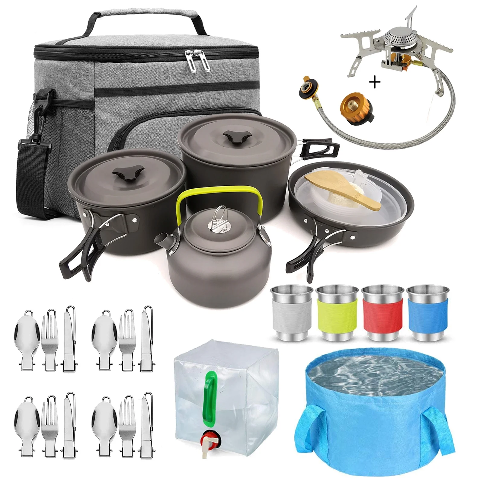 Nebublu Camping Cookware Mess Kit Pot Pan Kettle Set - Convenient Cooking Gear for Camping Trips