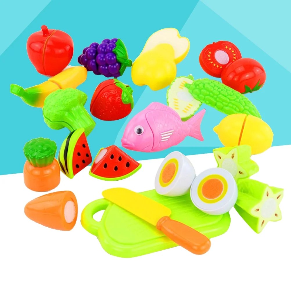FRCOLOR 16pcs Chidren Funny Toys Cut Vegetables and Fruits Toys Set Playing House Kitchen Combination Vegetables Toy Set