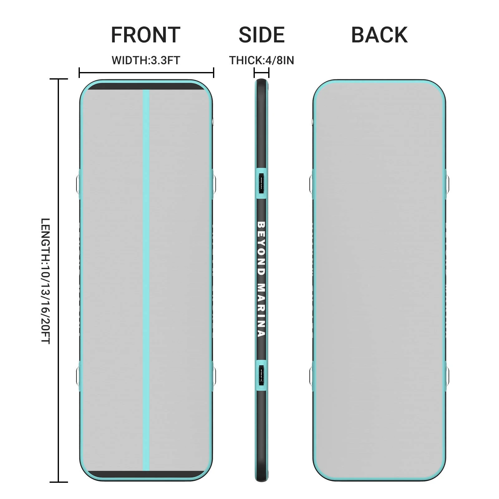 BEYOND MARINA Air Track 10ft 13ft 16ft 20ft Inflatable Air Tumble Track Gymnastics Tumbling Mat 4in 8in Thick Mats for Home Use/Training/Cheerleading/Yoga/Water Electric Air Pump, C-Green 13ft 4in