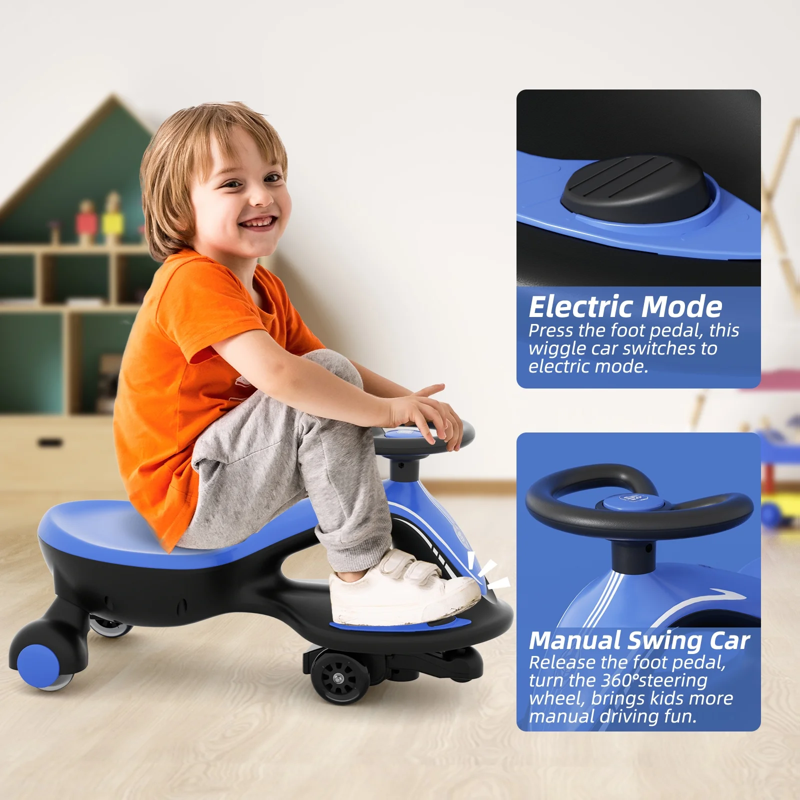 KORIMEFA Electric Pedal Push Ride On Toy Wiggle Car, Swing Car with  LED Flashing Wheels, Gears or Pedals, Twist, Turn, Wiggle Movement to Steer, Ride on Toy for Kids 3 Year Old and Up Boys and Girls