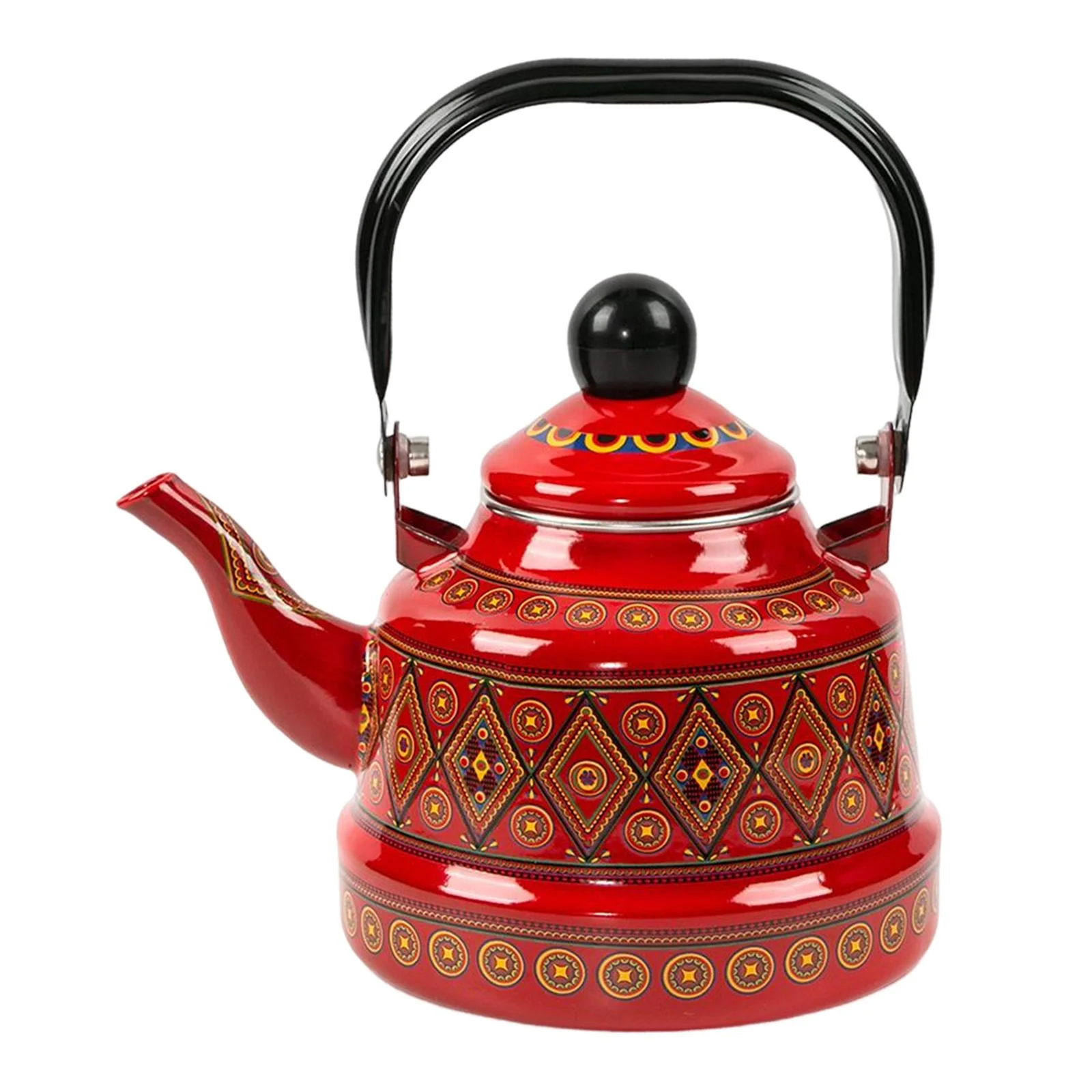 Large 2.5L Enameled Tea Kettle Tea Pot Easy Clean No Whistling Cookware Glazed Classic Design Portable Teakettle for Stovetop for Home Red A