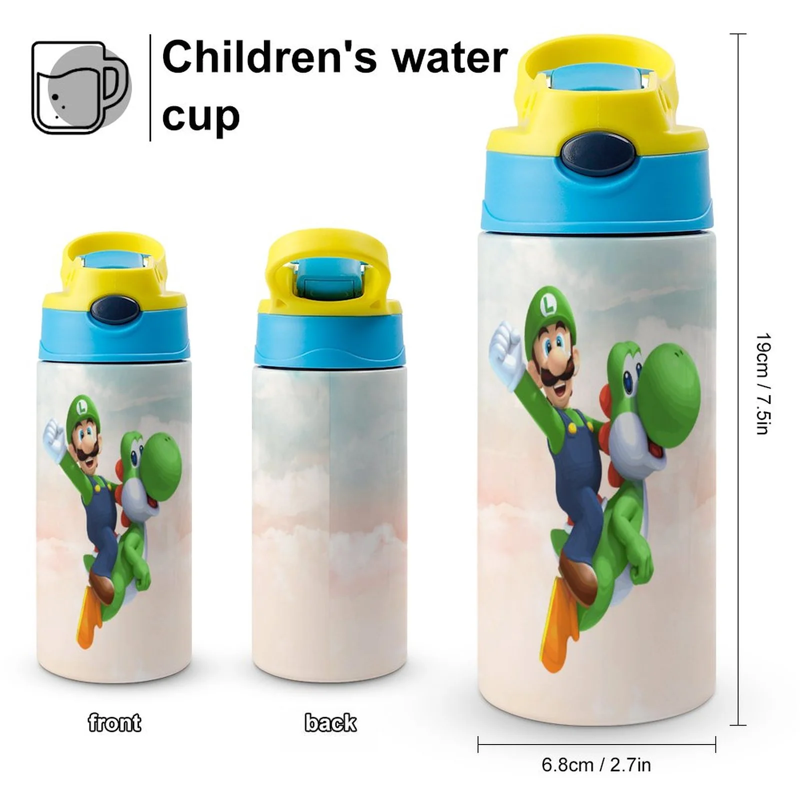Game Luigi's Mansion Kid's Insulated Water Bottle With Straw Vacuum Stainless Steel Cup Leak-Proof Children Toddler Thermoses