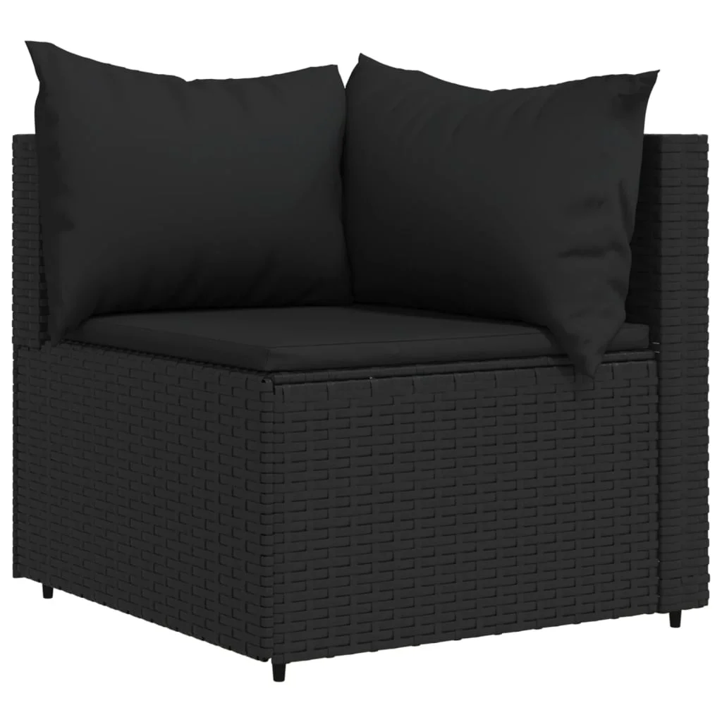 Buyweek Patio Corner Sofa with Cushions Black Poly Rattan