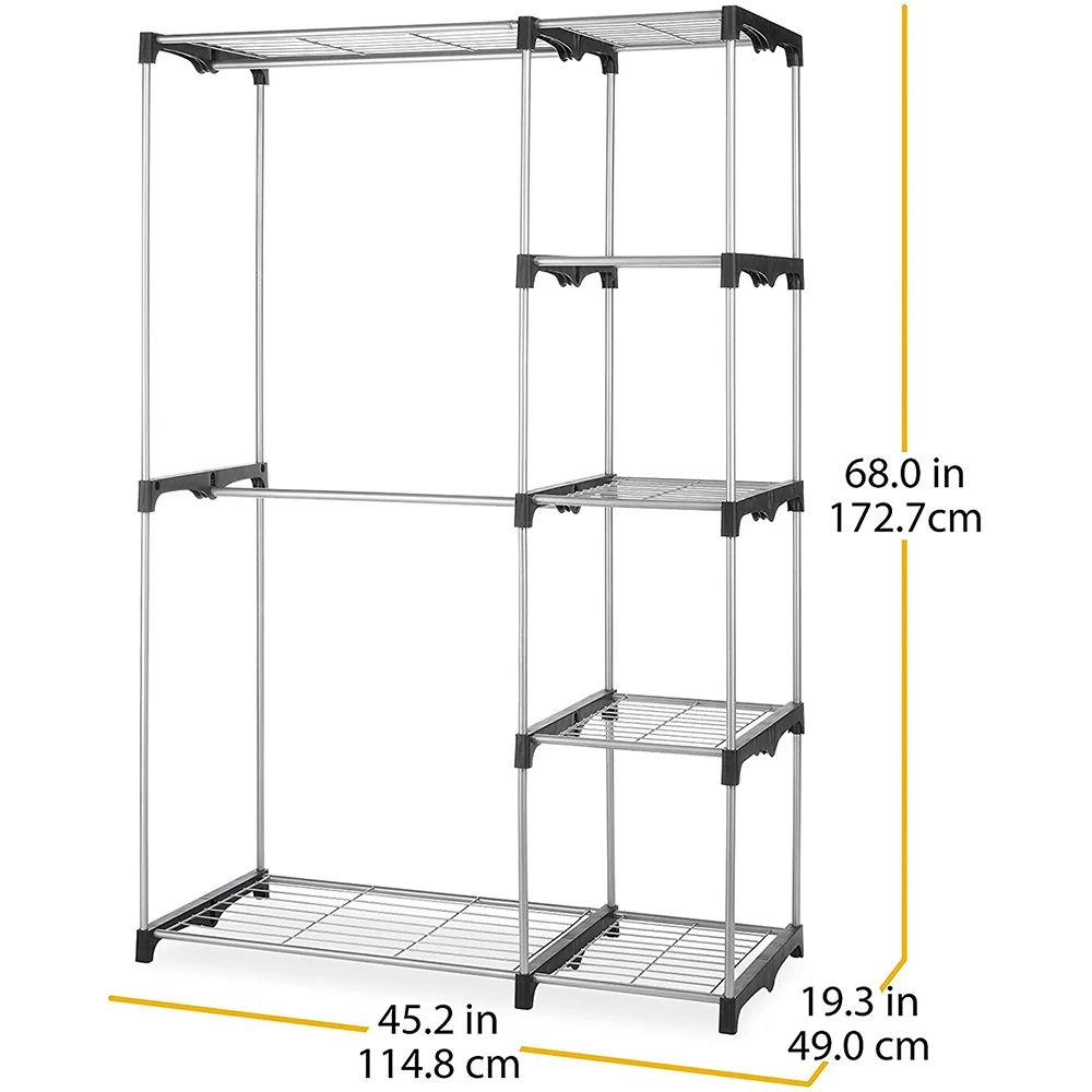 Whitmor Double Rod Closet System, Metal with Resin Connectors, Silver and Black
