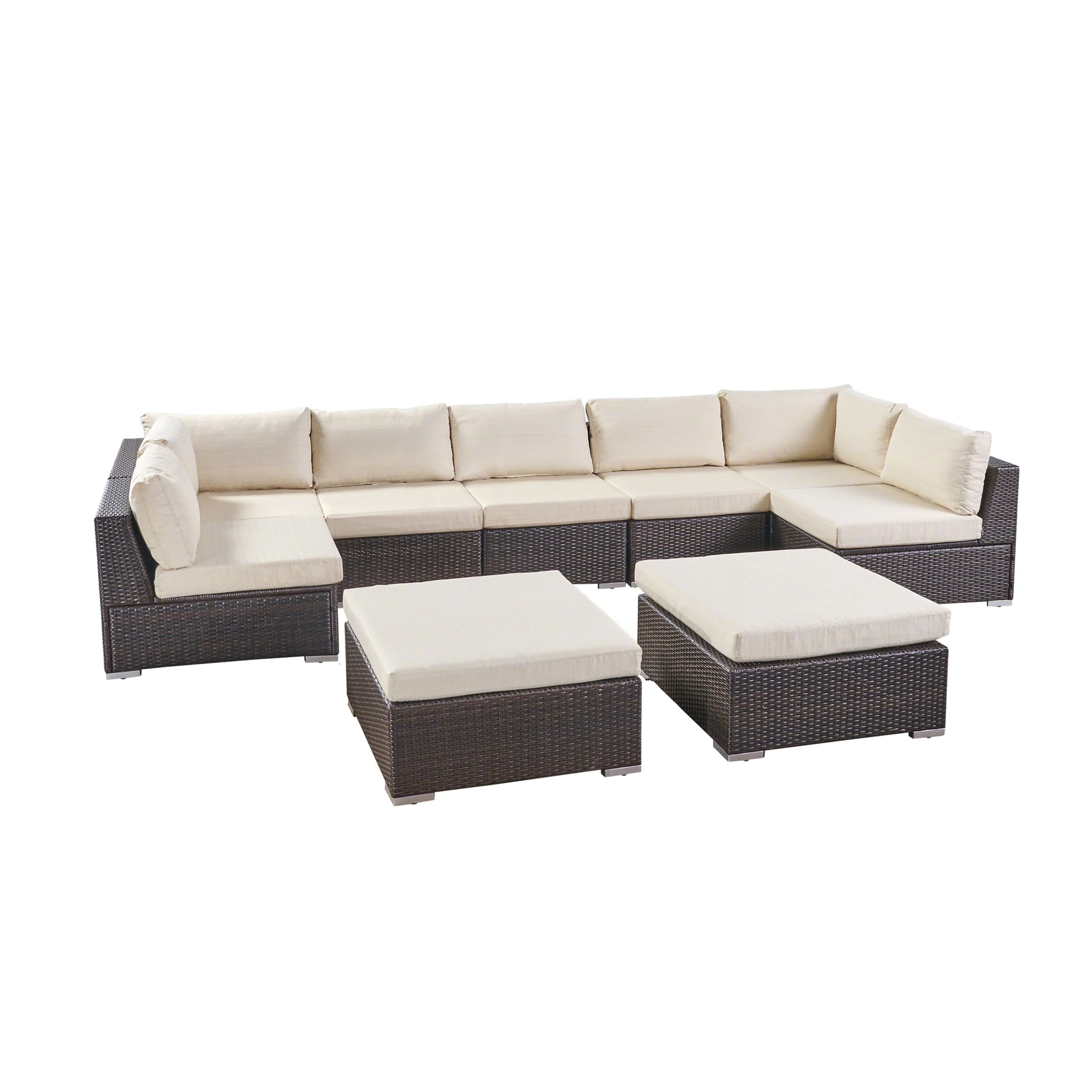 Christopher Knight Home Santa Rosa Outdoor 7 Seater Wicker Sectional Sofa Set with Cushions by  Multibrown + Beige Cushion