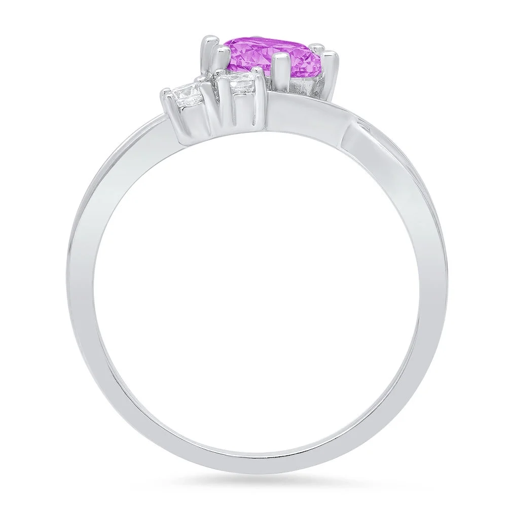 0.96ct round cut simulated alexandrite 14k white gold anniversary engagement 3 stone ring size 10.5