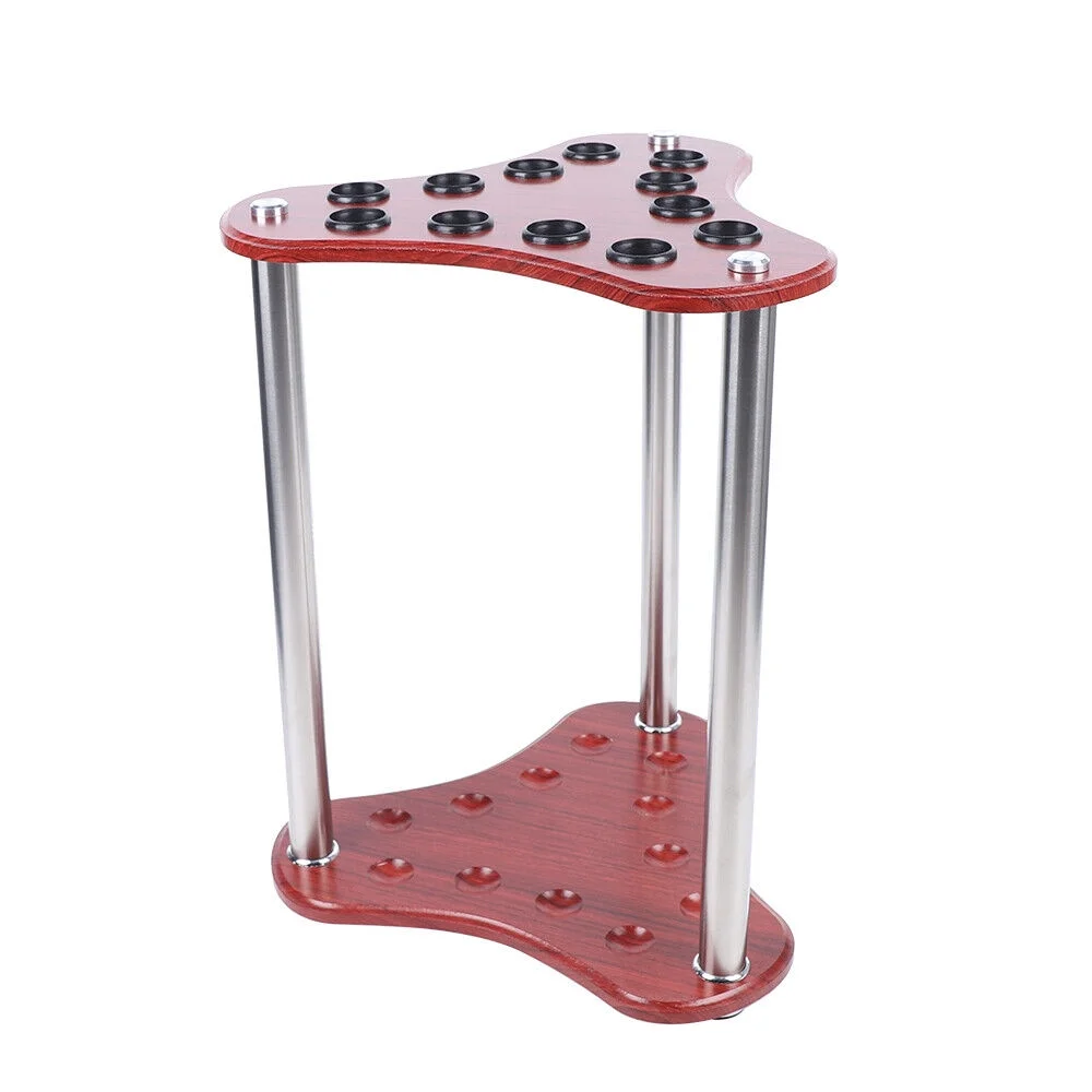 MIDUO 12 Hole Waterproof Triangle Billiard Pole Rack Vertical Wooden Billiards Stand