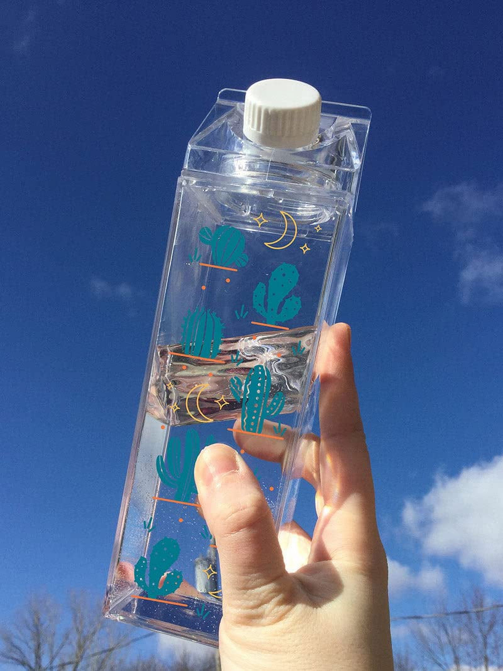 Cactus Pattern Milk Carton Water Bottle 500Ml 16.9Oz Clear