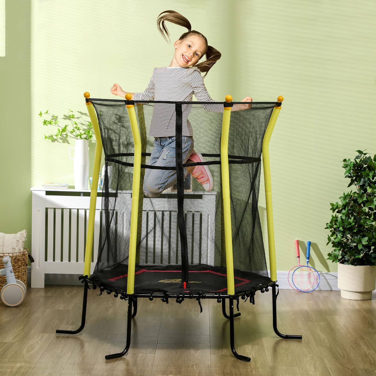 Kids Small Trampoline With Enclosure, Springfree Toddler Trampoline With Net, For Single Jumper, Indoor Play Equipment For Ages 3-10 Black