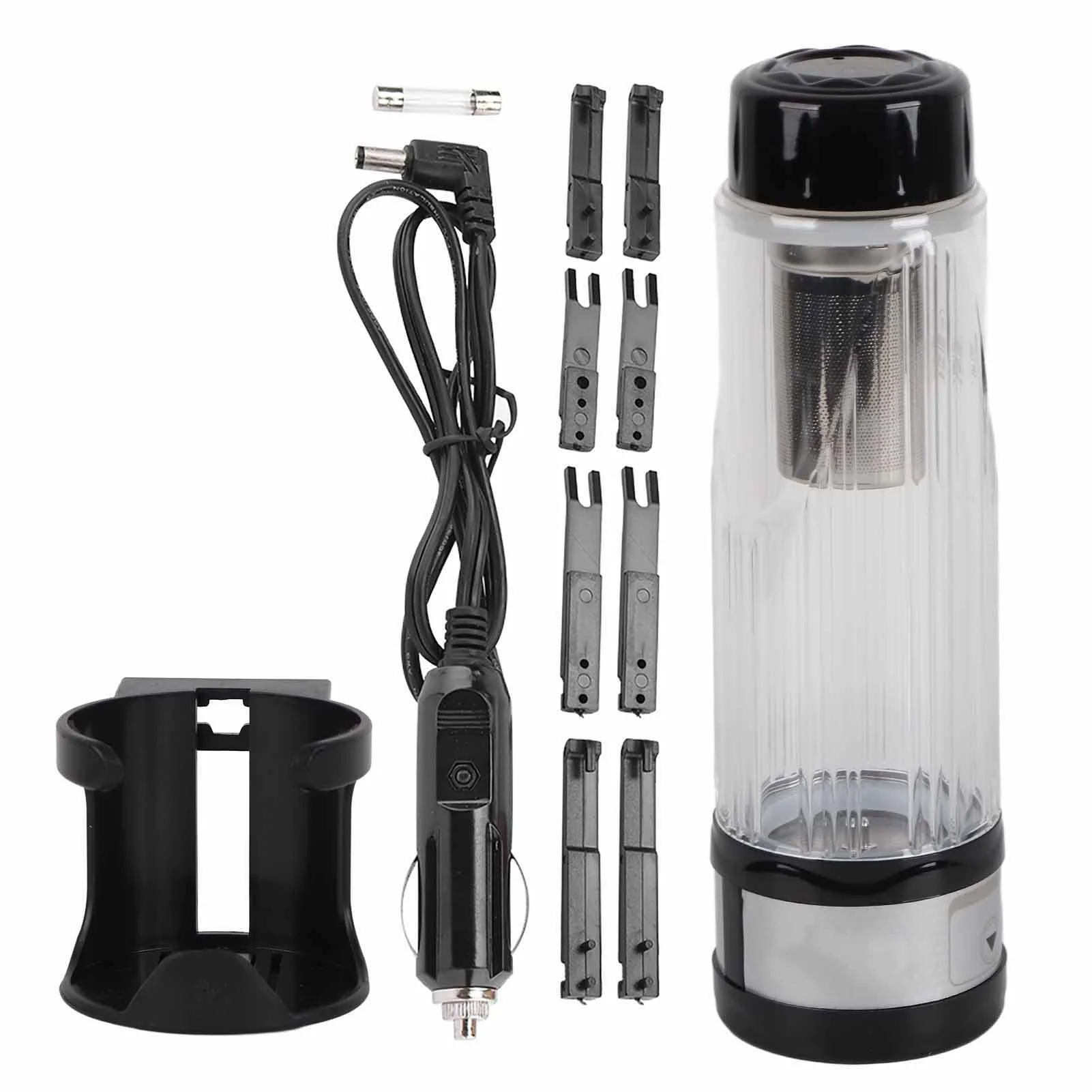 VIFERR Car Electric Kettle 12V / 24V 95W 420ml Car Electric Kettle Travel Tea Mug Water Heating Cup Bottle Holder(Black)