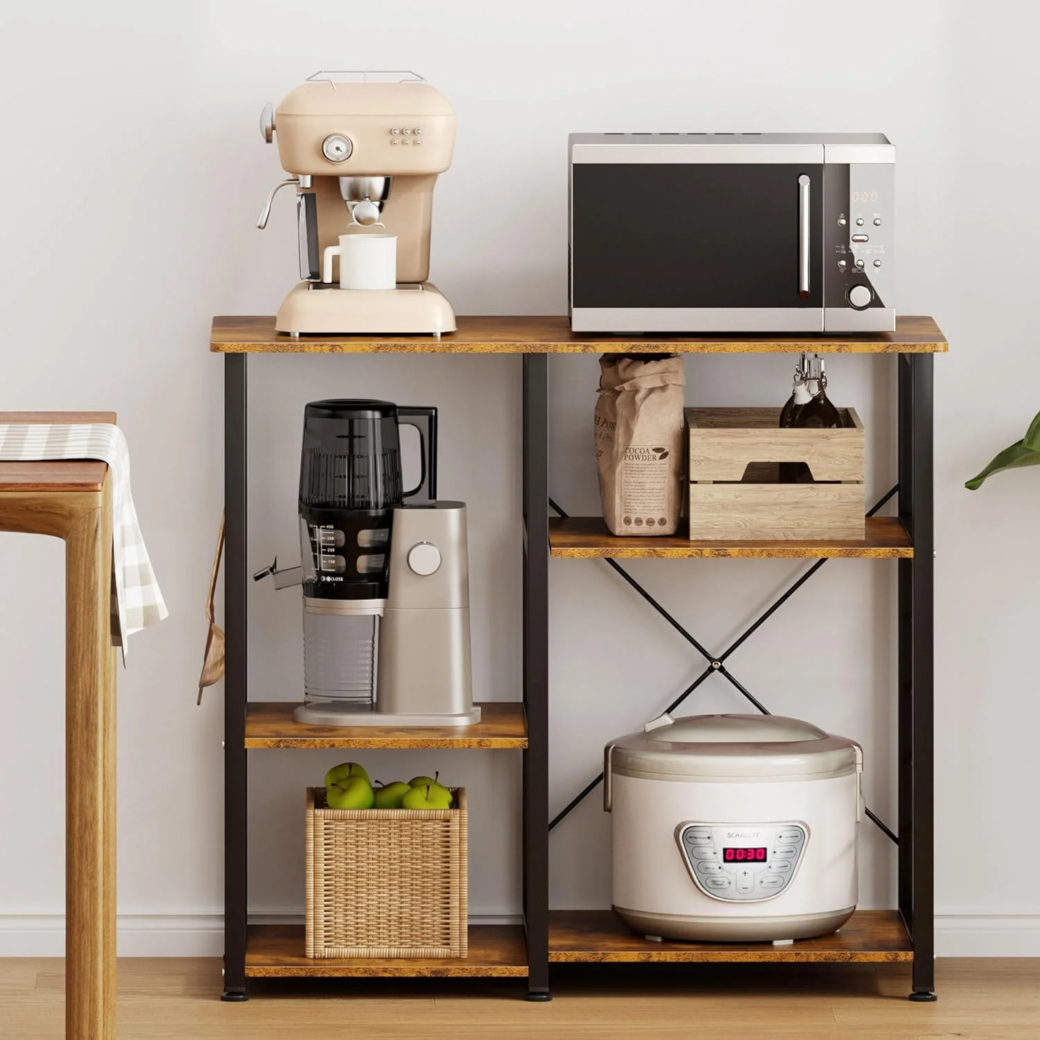 LIHONG Kitchen Standing Baker's Rack, Utility Microwave Oven Stand, Multi-Layers Kitchen Storage Cart Workstation Shelf, , Rustic Brown