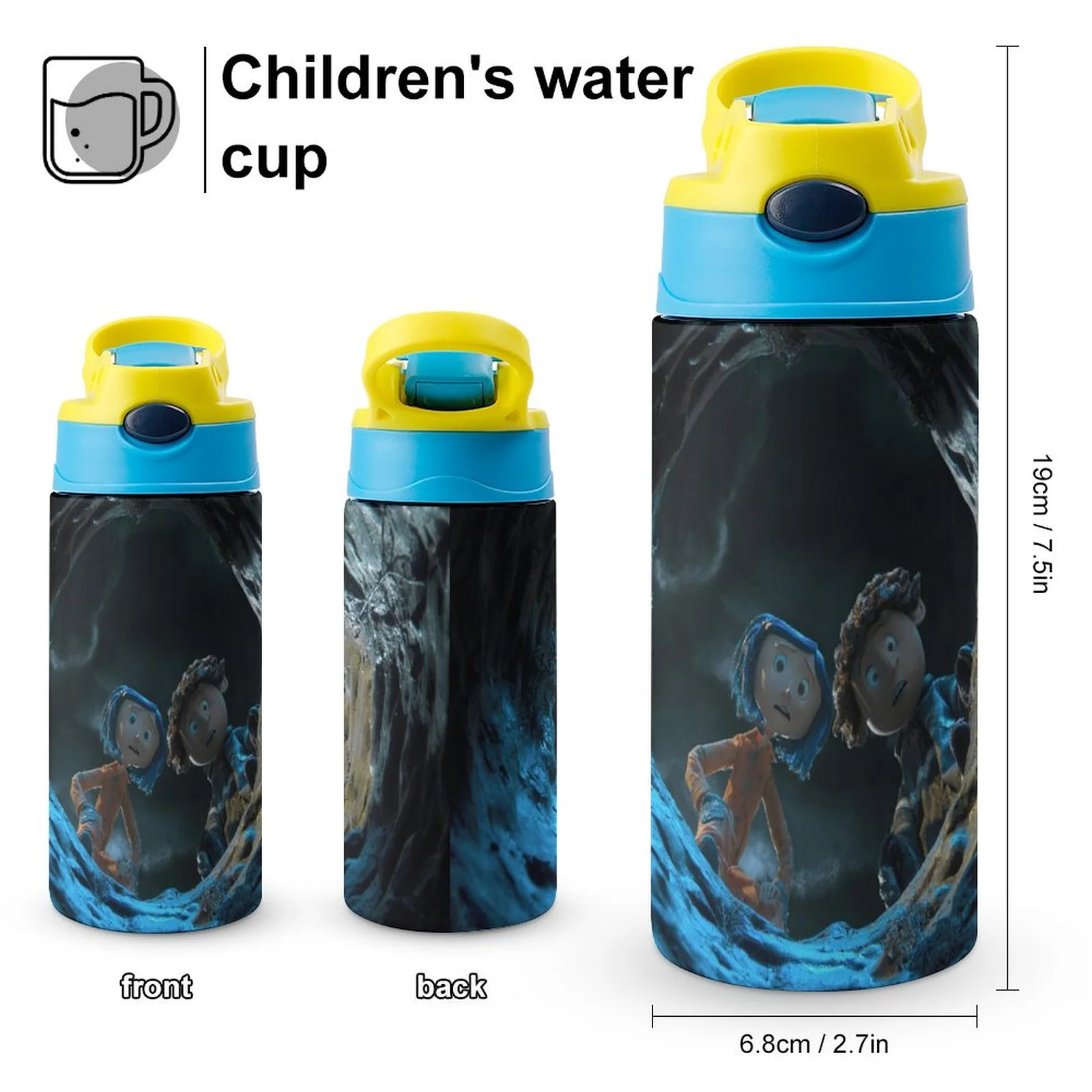 Doll Coraline Kid's Insulated Water Bottle With Straw Vacuum Stainless Steel Cup Leak-Proof Children Toddler Thermoses