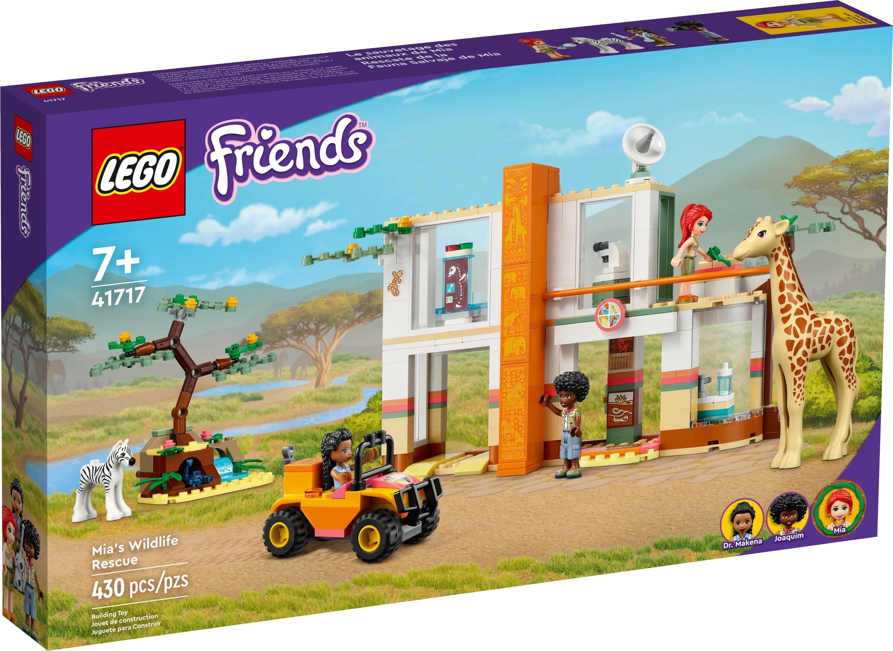 LEGO Friends Mia's Wildlife Rescue Toy 41717 with Zebra and Giraffe Safari Animal Figures plus 3 Mini Dolls, Birthday Gift Idea for Kids, Girls & Boys Age 7 Plus Years Old