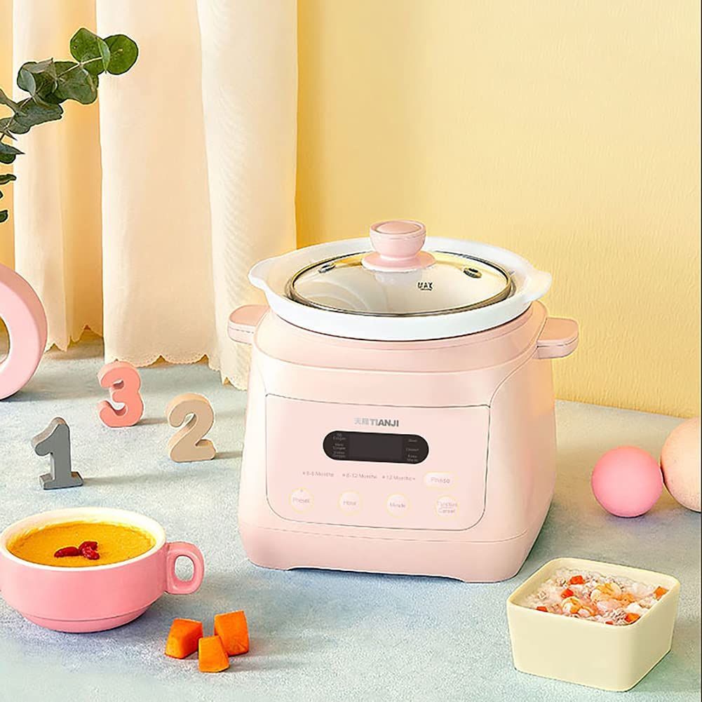 Electric Stew Pot for Baby, Ceramic Slow Cooker for Congee & Soup with Growth Stage, 1.3L, Pink