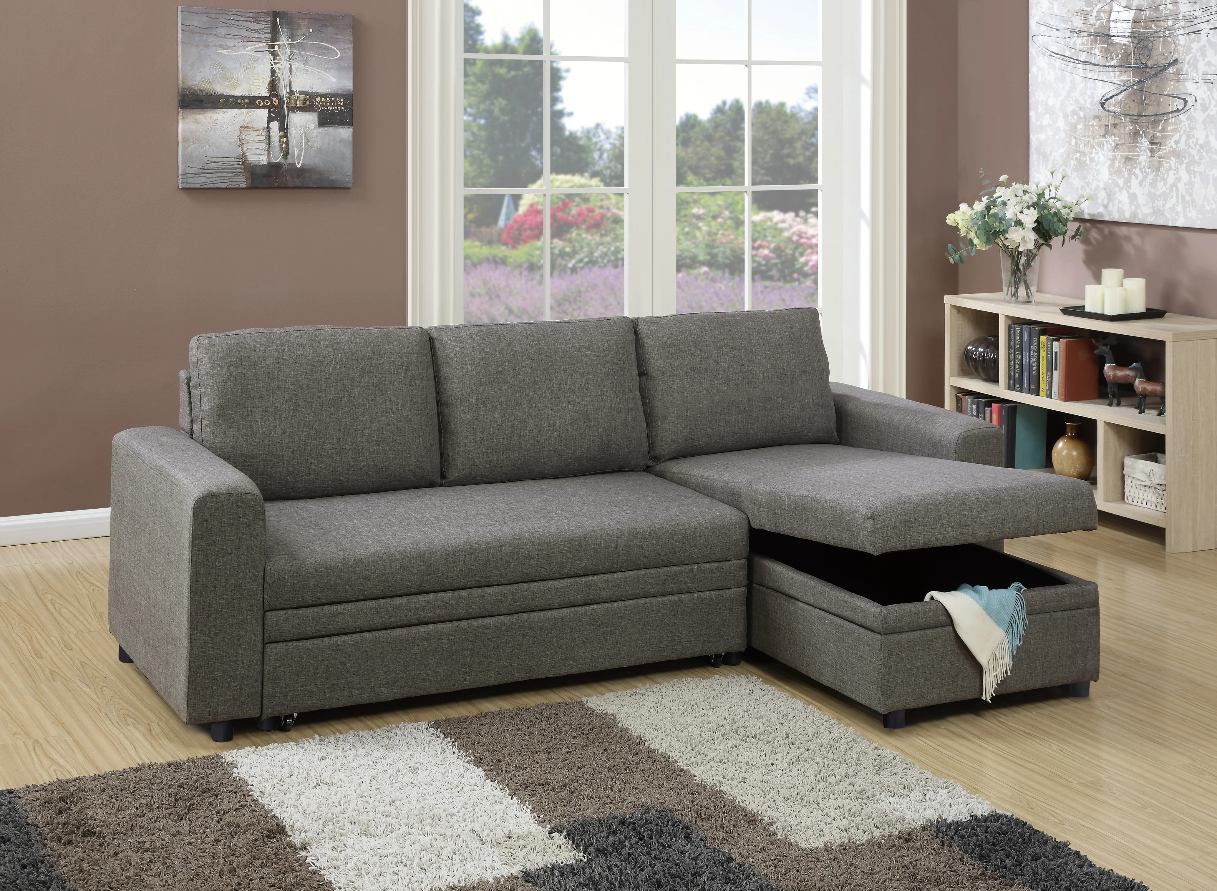 Ucloveria Convertible Sectional Sofa Pull out Bed Couch Storage Chaise Reversible Sectionals