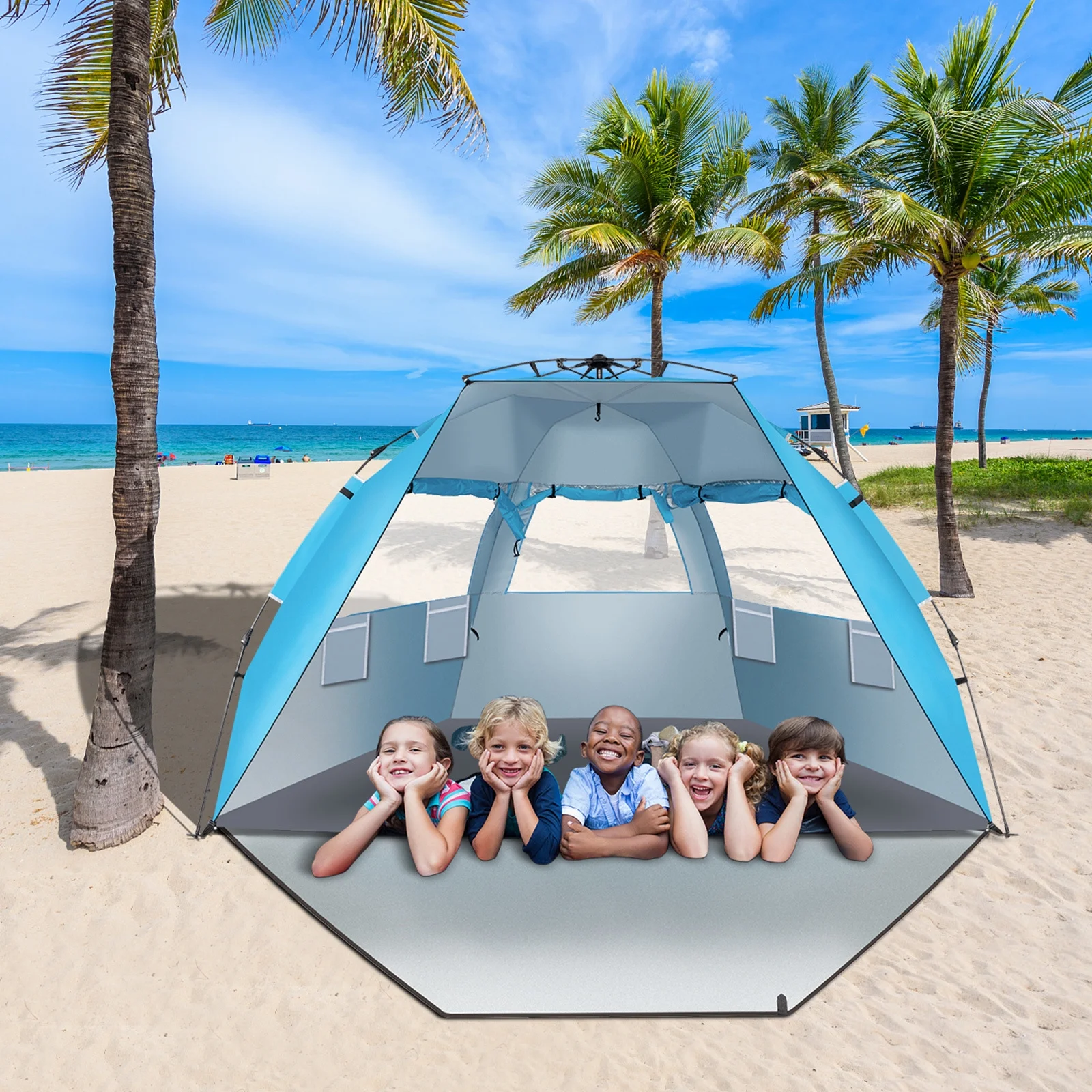 Quick-Open Beach Tent - Compact size, lightweight, easy to carry - 7.06 - Experience instant beach bliss with our spacious beach tent!